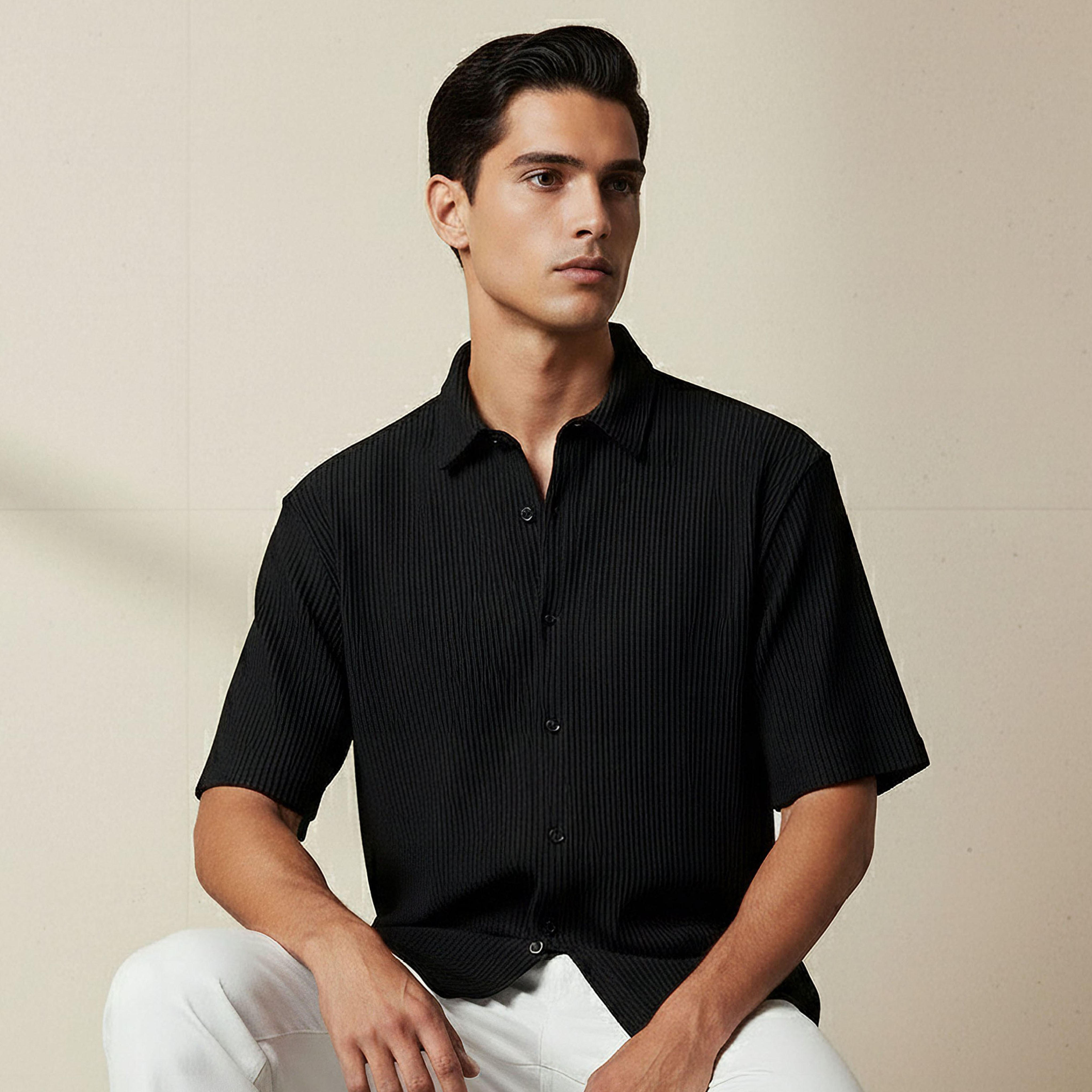 Men Regular Fit Collared Textured Short Sleeve Shirt-PROMO_SP_SA_2FOR99_110625-image-1