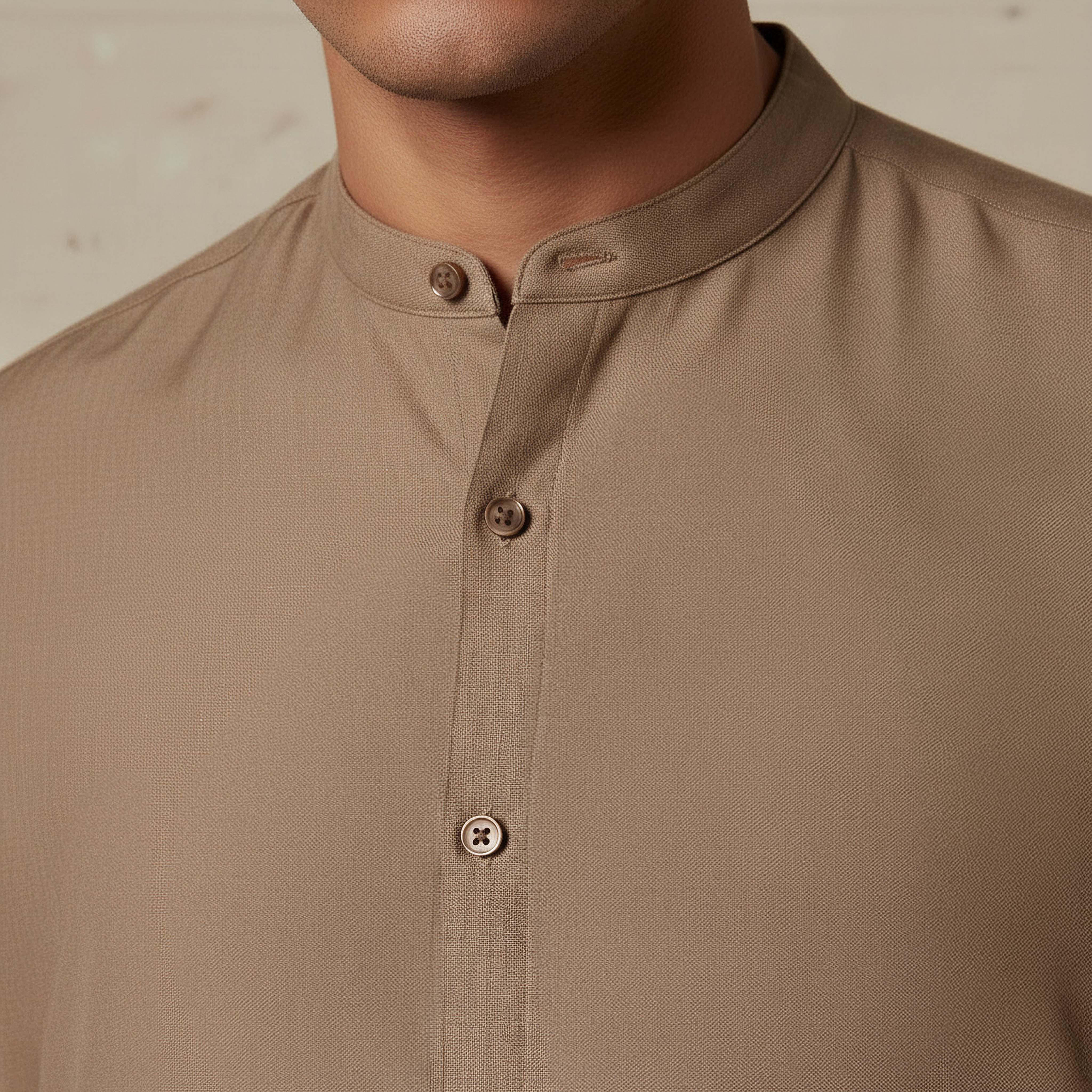 Men Regular Fit Mandarin Collar Long Sleeves Linen Look Shirt-men-clothing-shirts-image-4