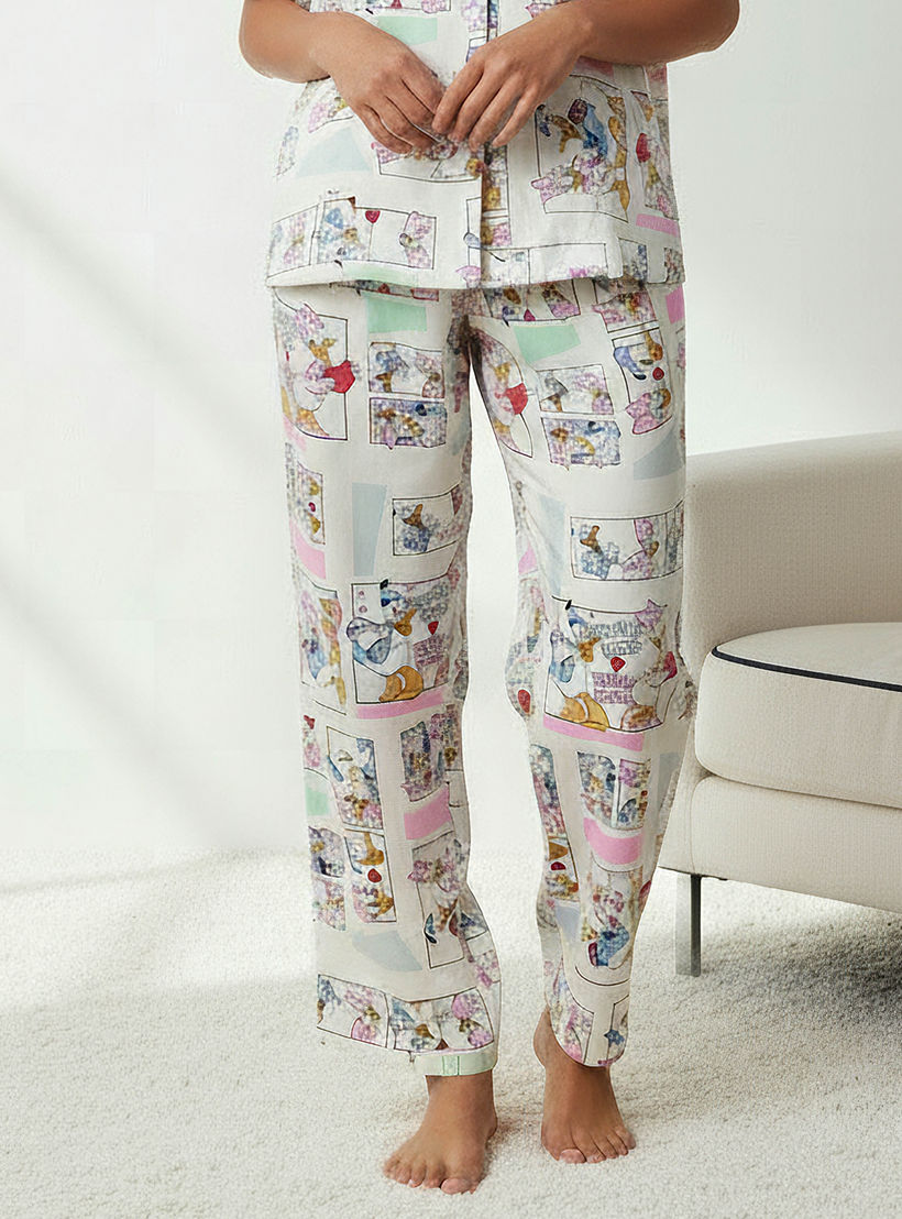 طقم بيجاما فيسكوز بنطلون وقميص بأزرار-women-clothing-nightwear-pyjamas-longsets-image-4