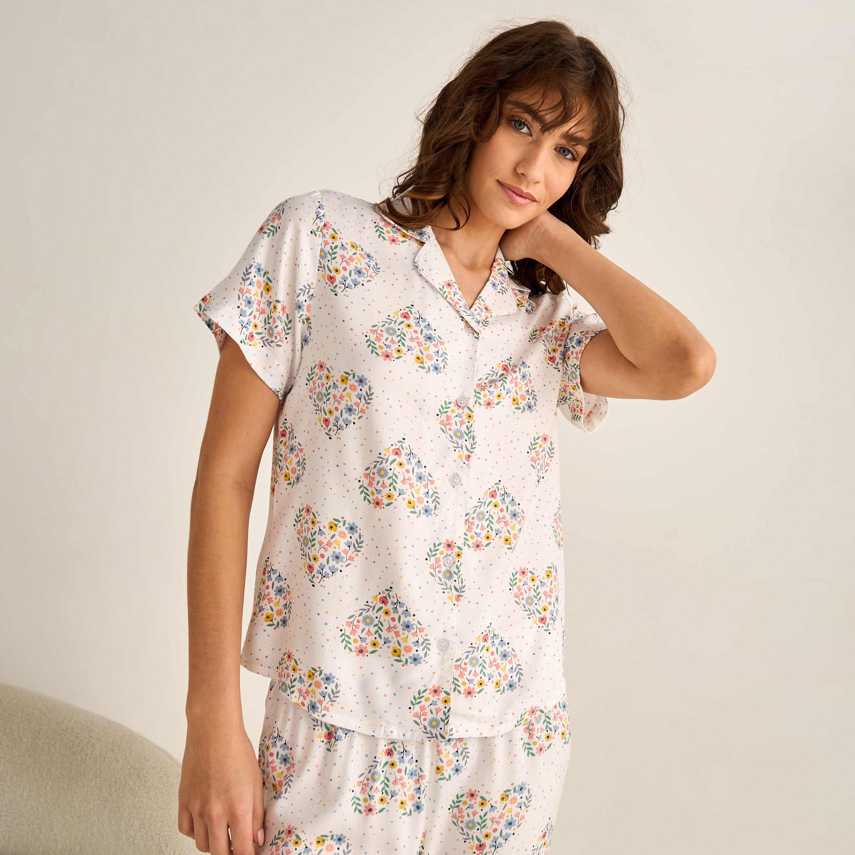 طقم بيجاما قميص بأزرار وبنطلون من فيسكوز-women-clothing-nightwear-pyjamas-longsets-image-5