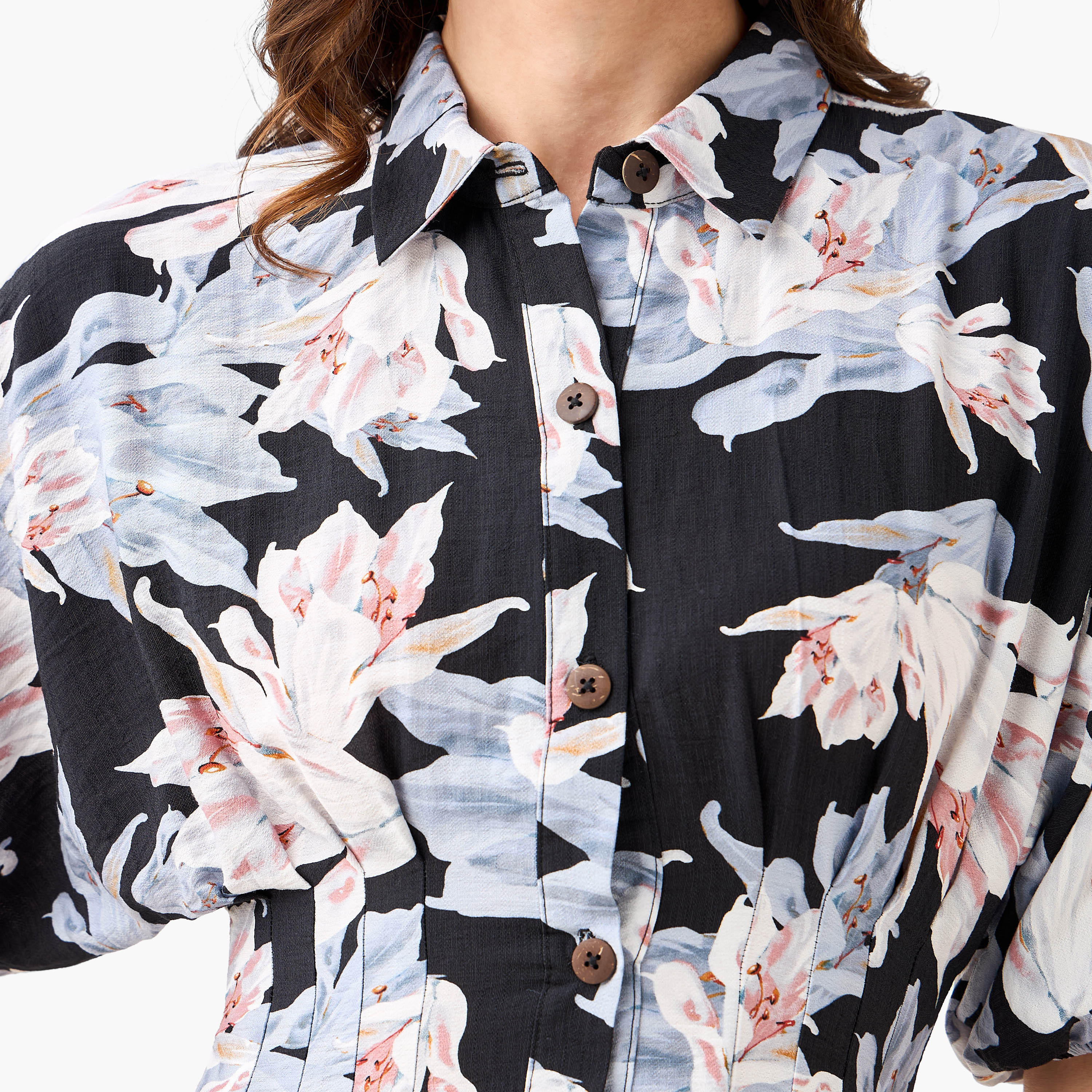 Floral Print Shirt Style Women Dress with Collar Viscose-women-clothing-dresses-image-2