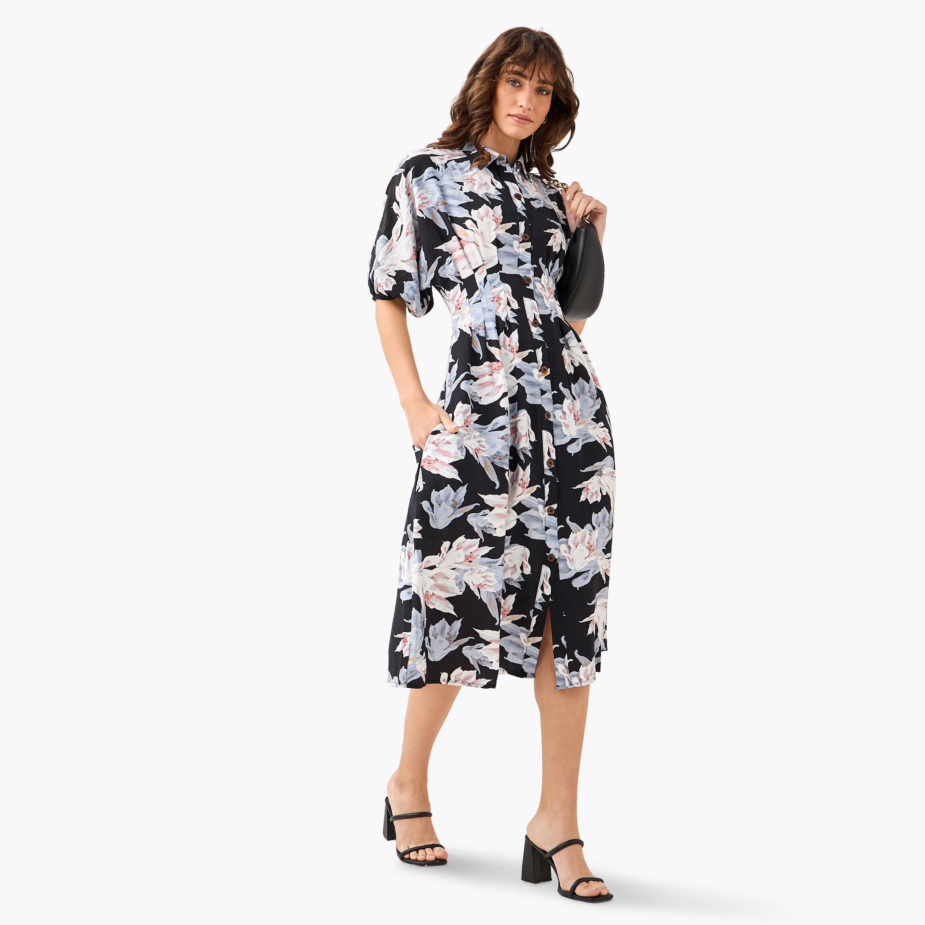 Floral Print Shirt Style Women Dress with Collar Viscose-women-clothing-dresses-image-3