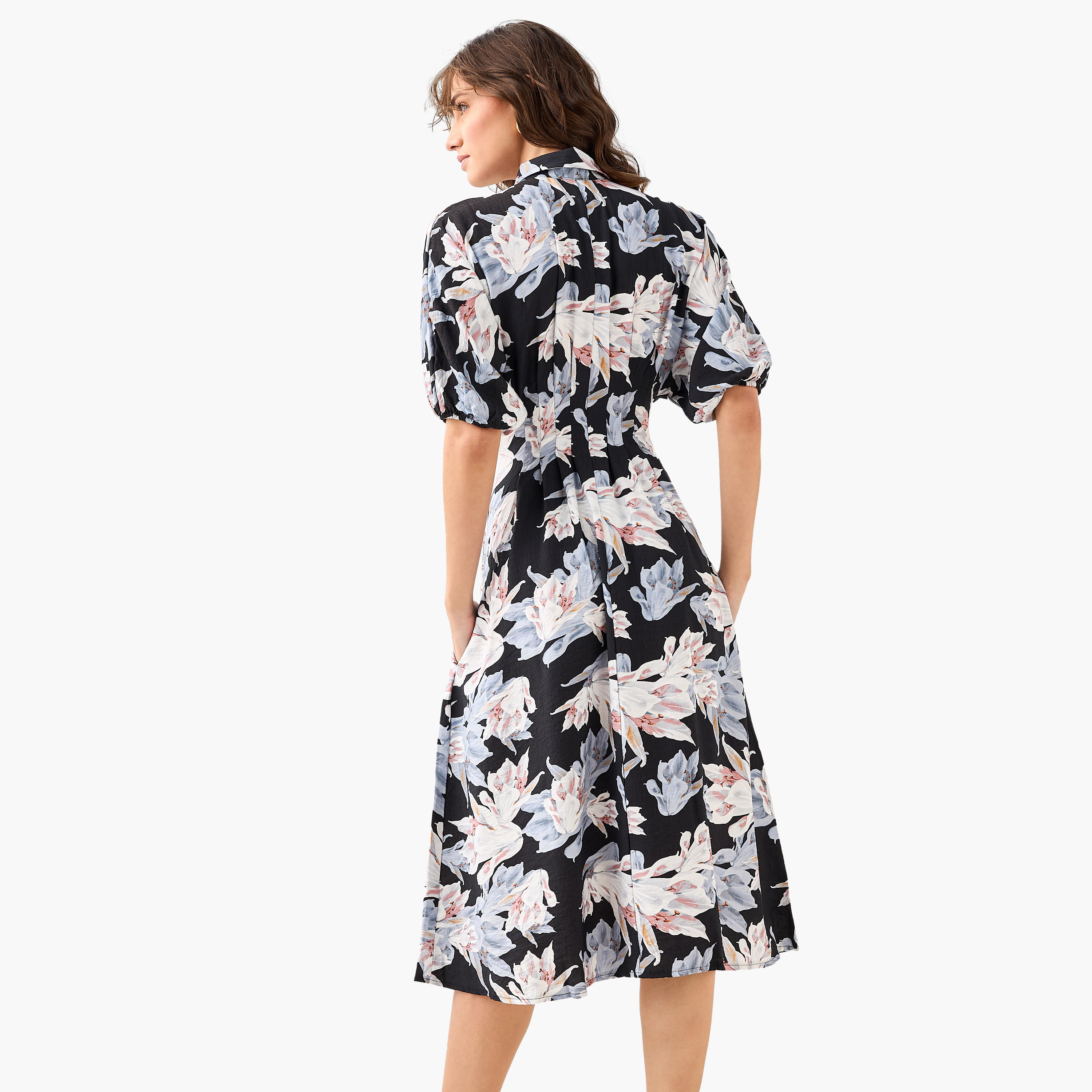 Floral Print Shirt Style Women Dress with Collar Viscose-women-clothing-dresses-image-4