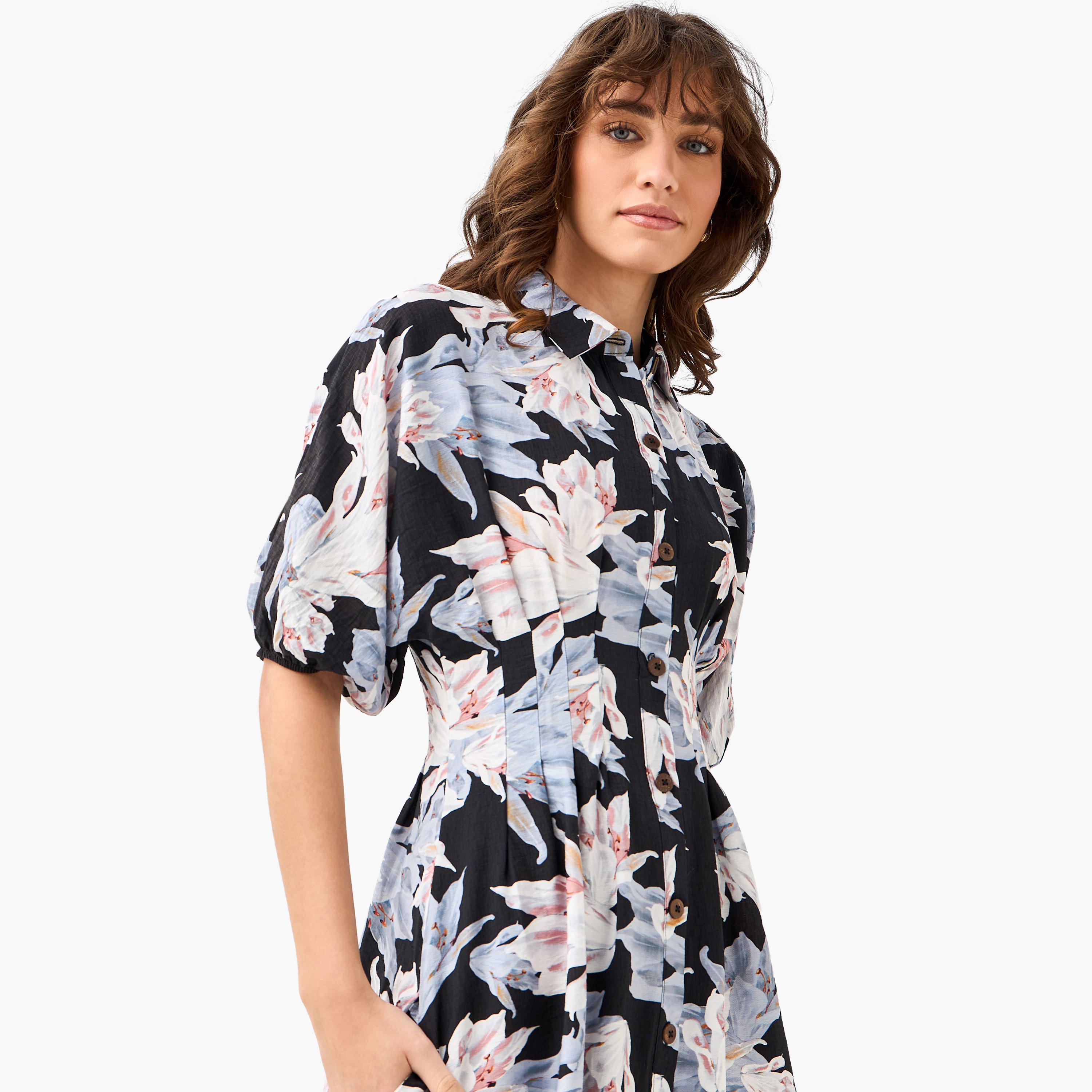 Floral Print Shirt Style Women Dress with Collar Viscose-women-clothing-dresses-image-5