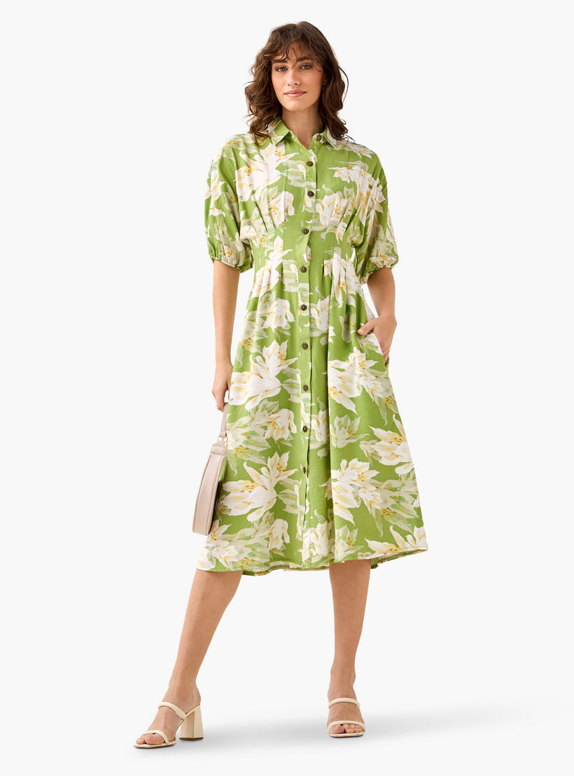Floral Print Shirt Style Women Dress with Collar Viscose-PROMO_SP_AE_2FOR169_110625-image-3