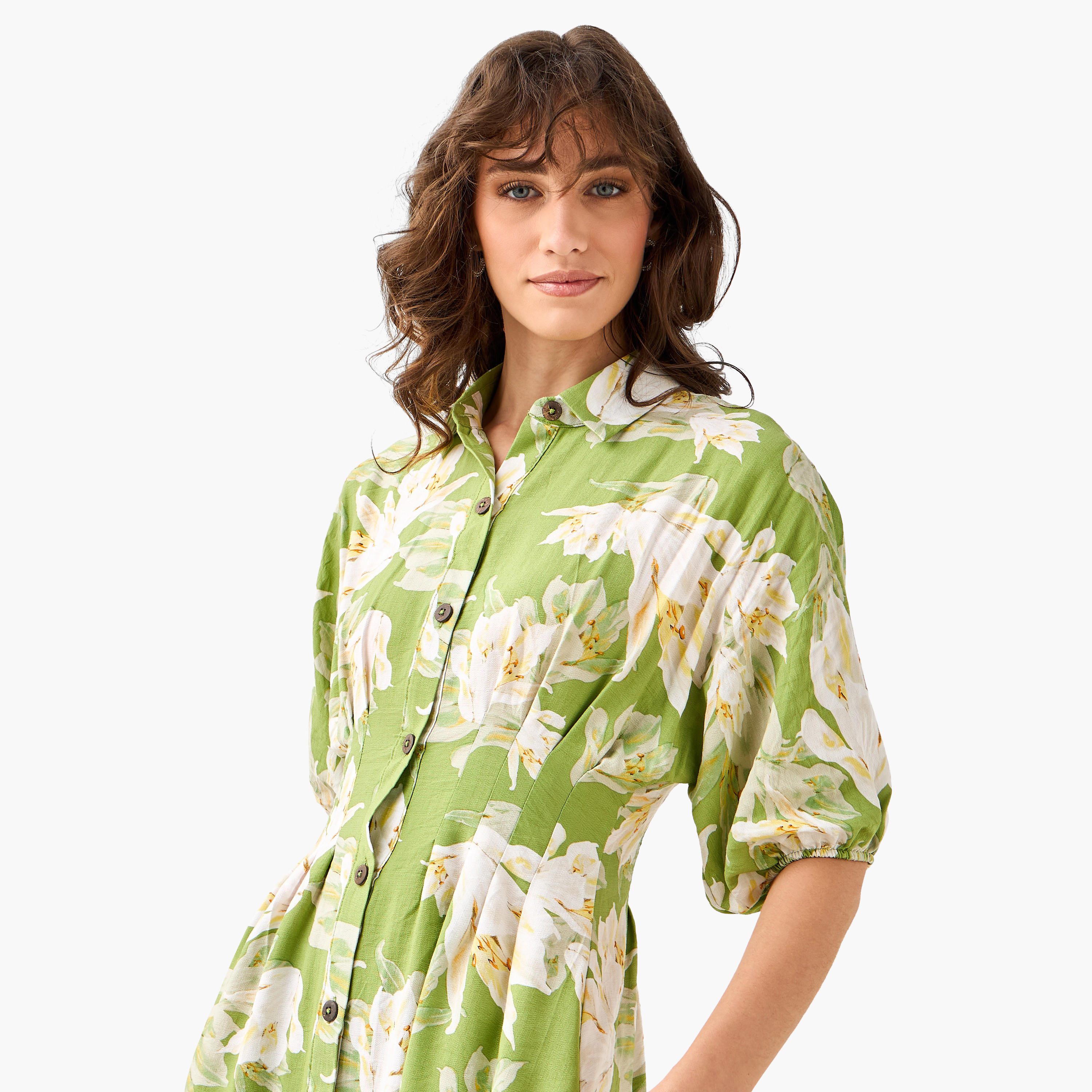 Floral Print Shirt Style Women Dress with Collar Viscose-PROMO_SP_AE_2FOR169_110625-image-5