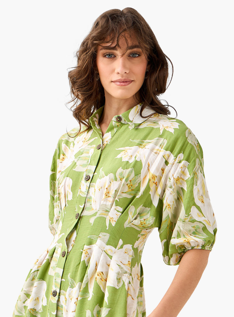 Floral Print Shirt Style Women Dress with Collar Viscose-PROMO_SP_AE_2FOR169_110625-image-5