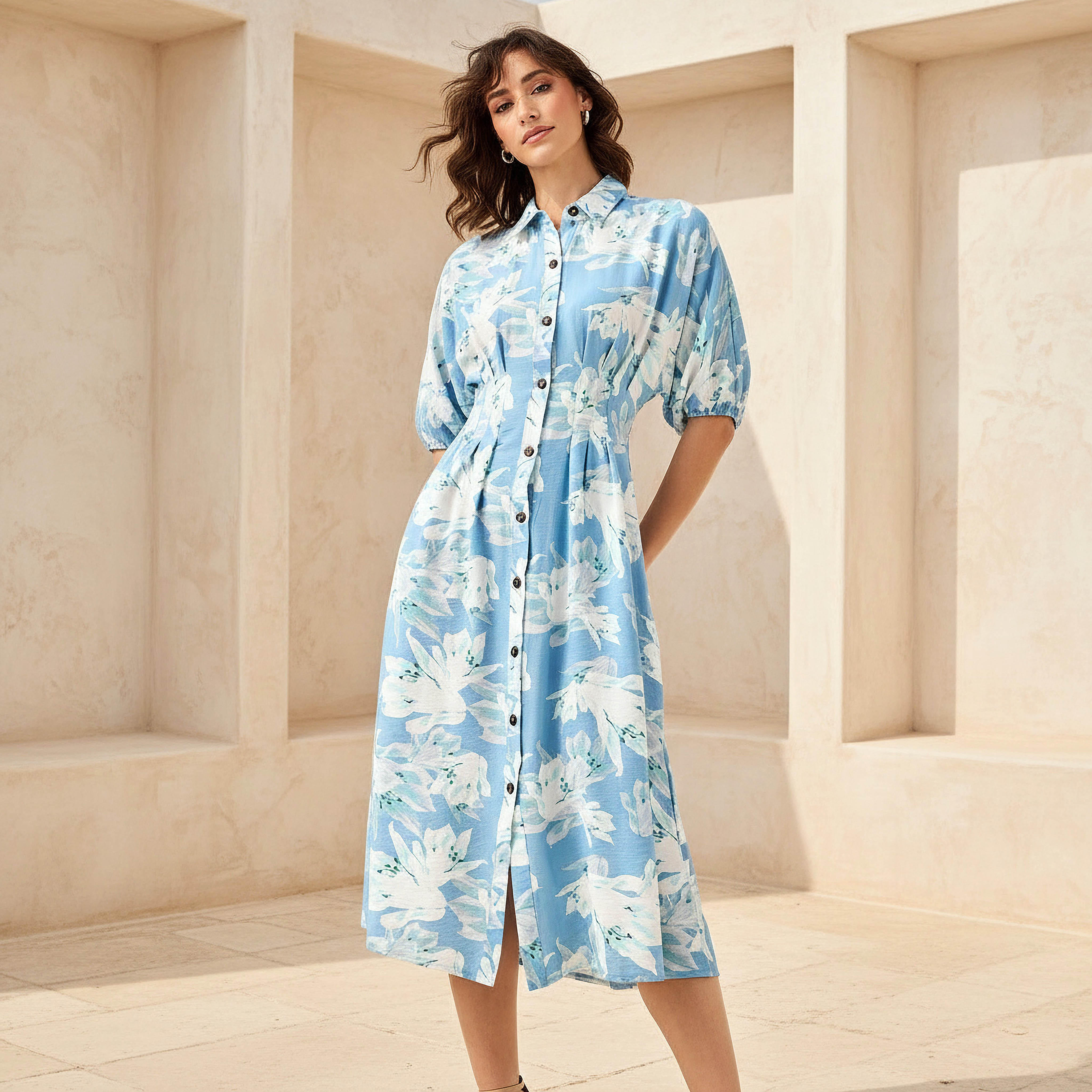 Floral Print Shirt Style Women Dress with Collar Viscose-PROMO_SP_AE_2FOR169_110625-image-1
