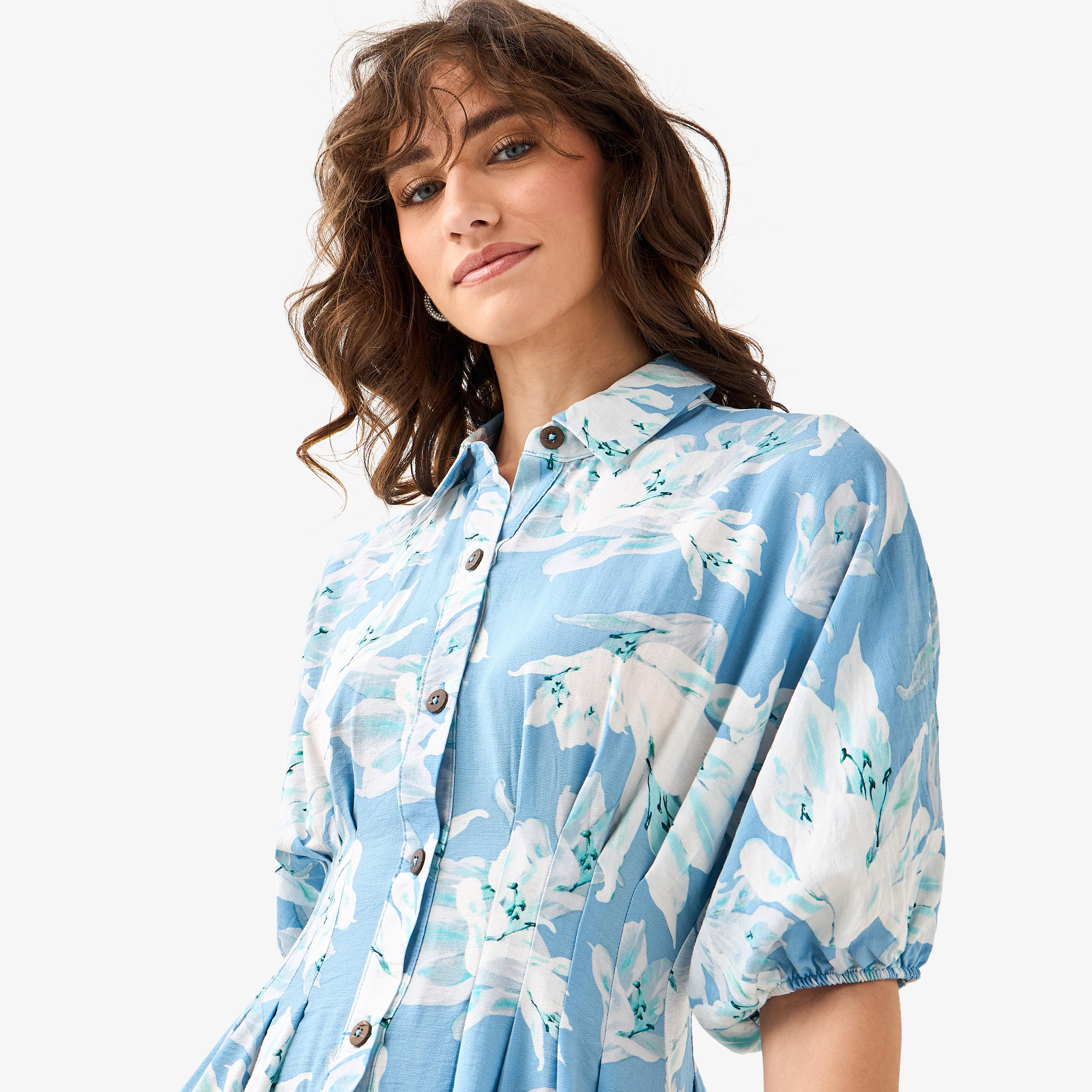 Floral Print Shirt Style Women Dress with Collar Viscose-PROMO_SP_AE_2FOR169_110625-image-5