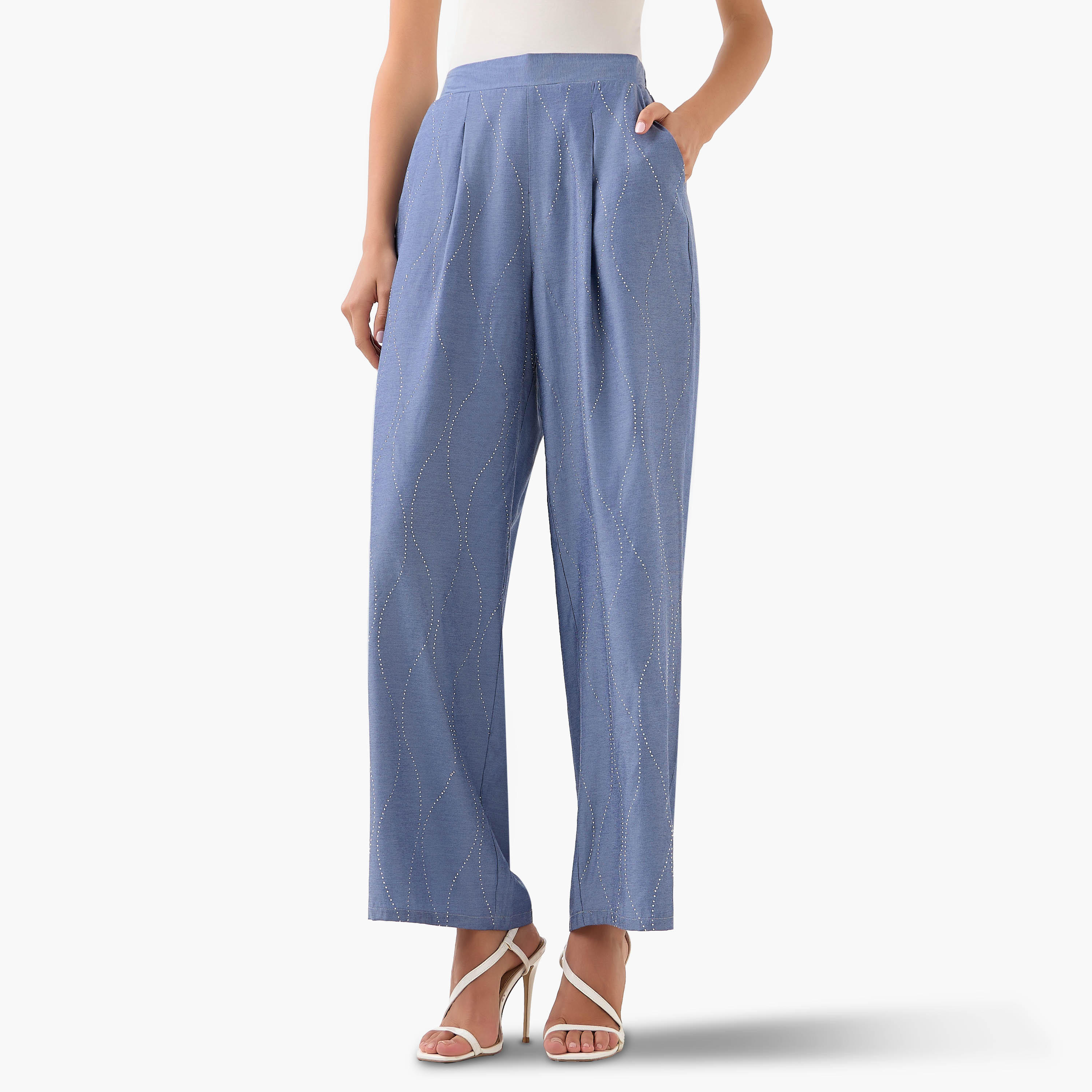 بنطلون مزين واسع الساقين-women-clothing-coordsets-image-2