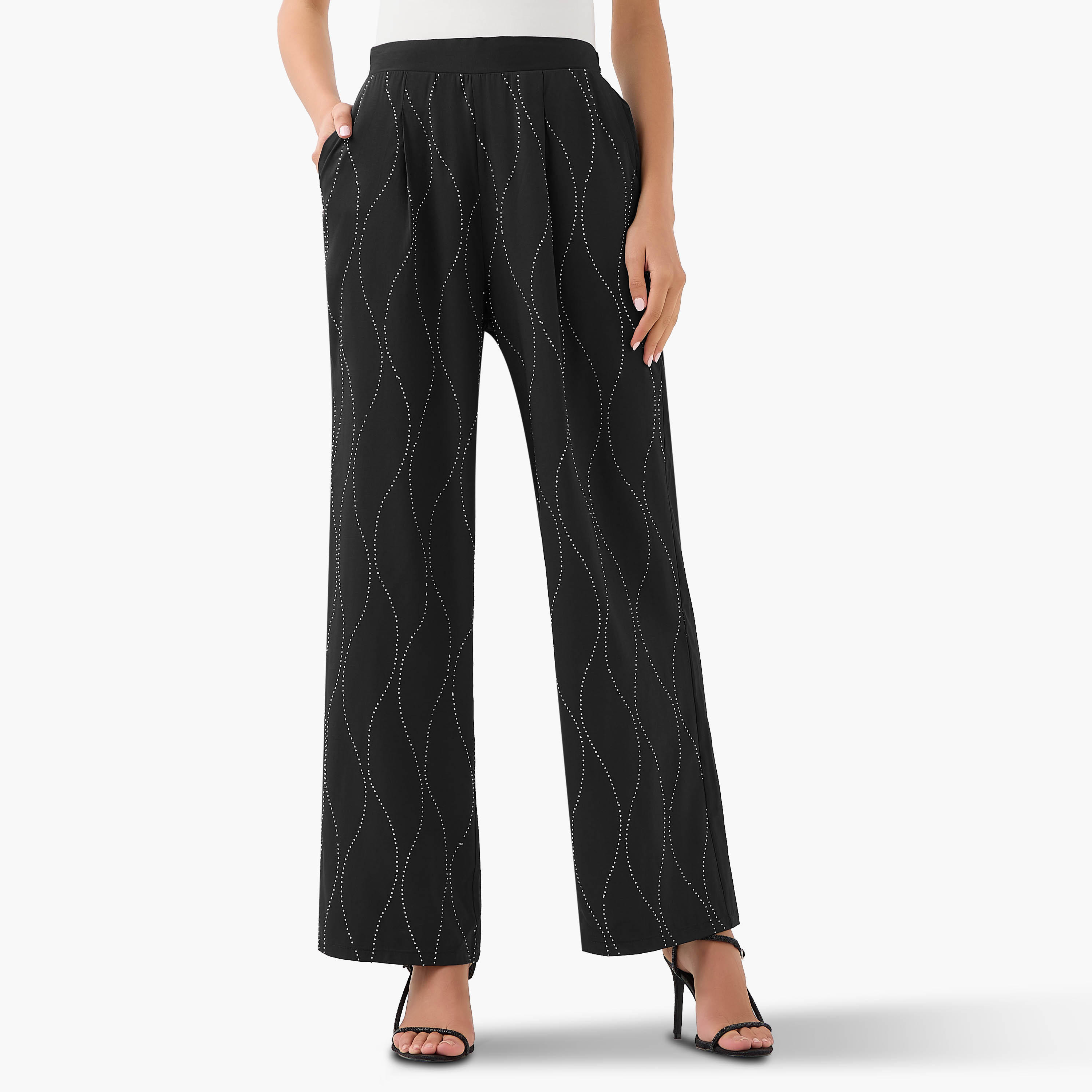 بنطلون مزين واسع الساقين-women-clothing-coordsets-image-2