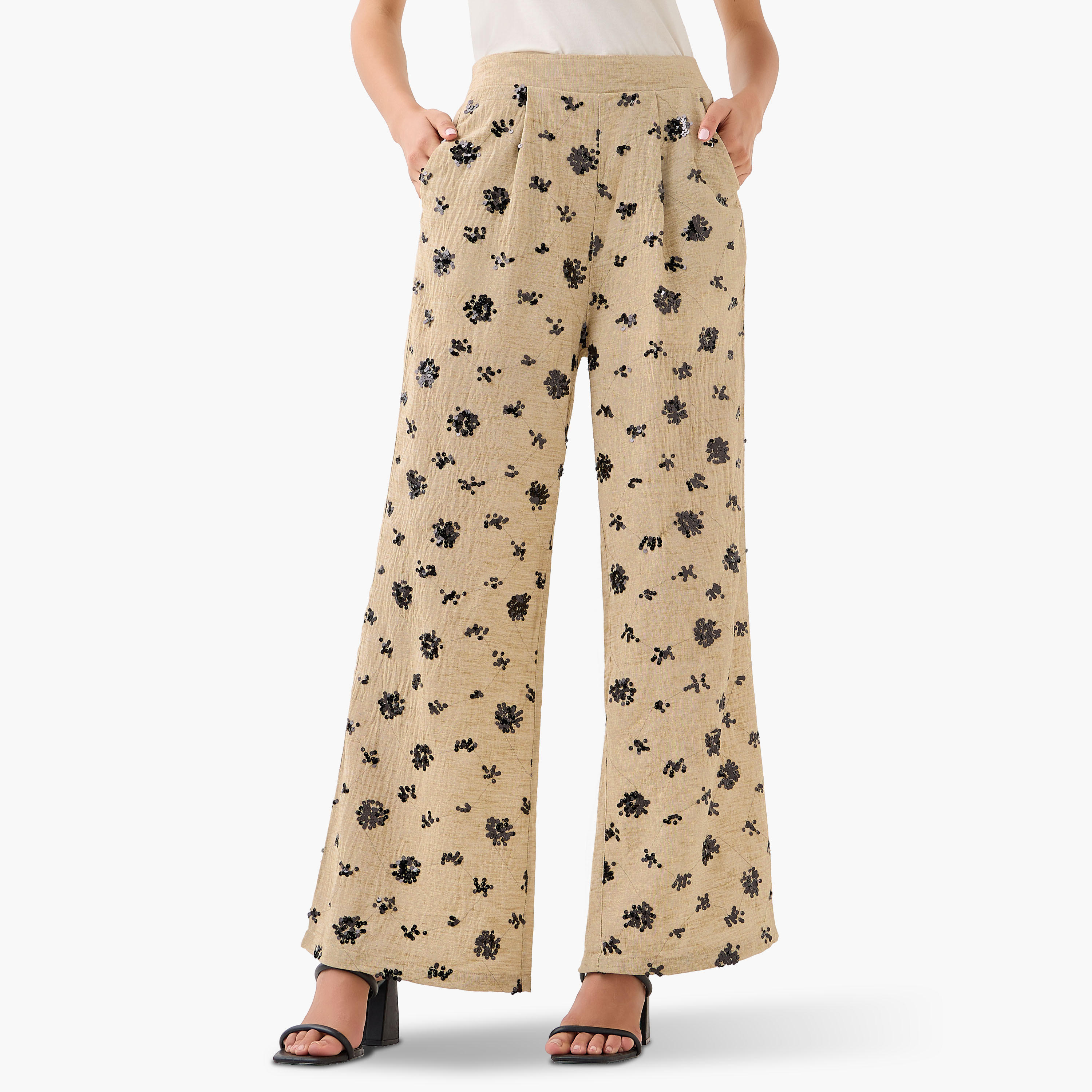 Wide-Leg Trousers with Sequin Embellishment-women-clothing-coordsets-image-2