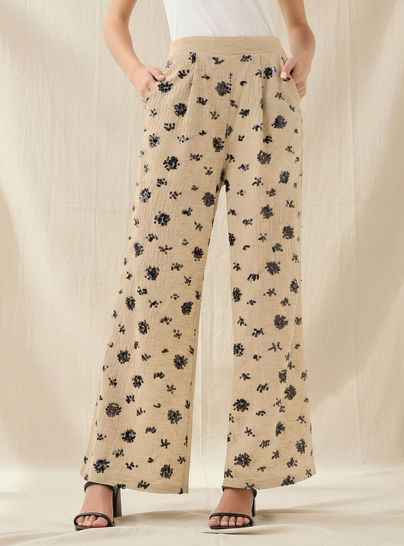 بنطلون واسع الساقين بتزيينات ترتر-women-clothing-coordsets-image-1