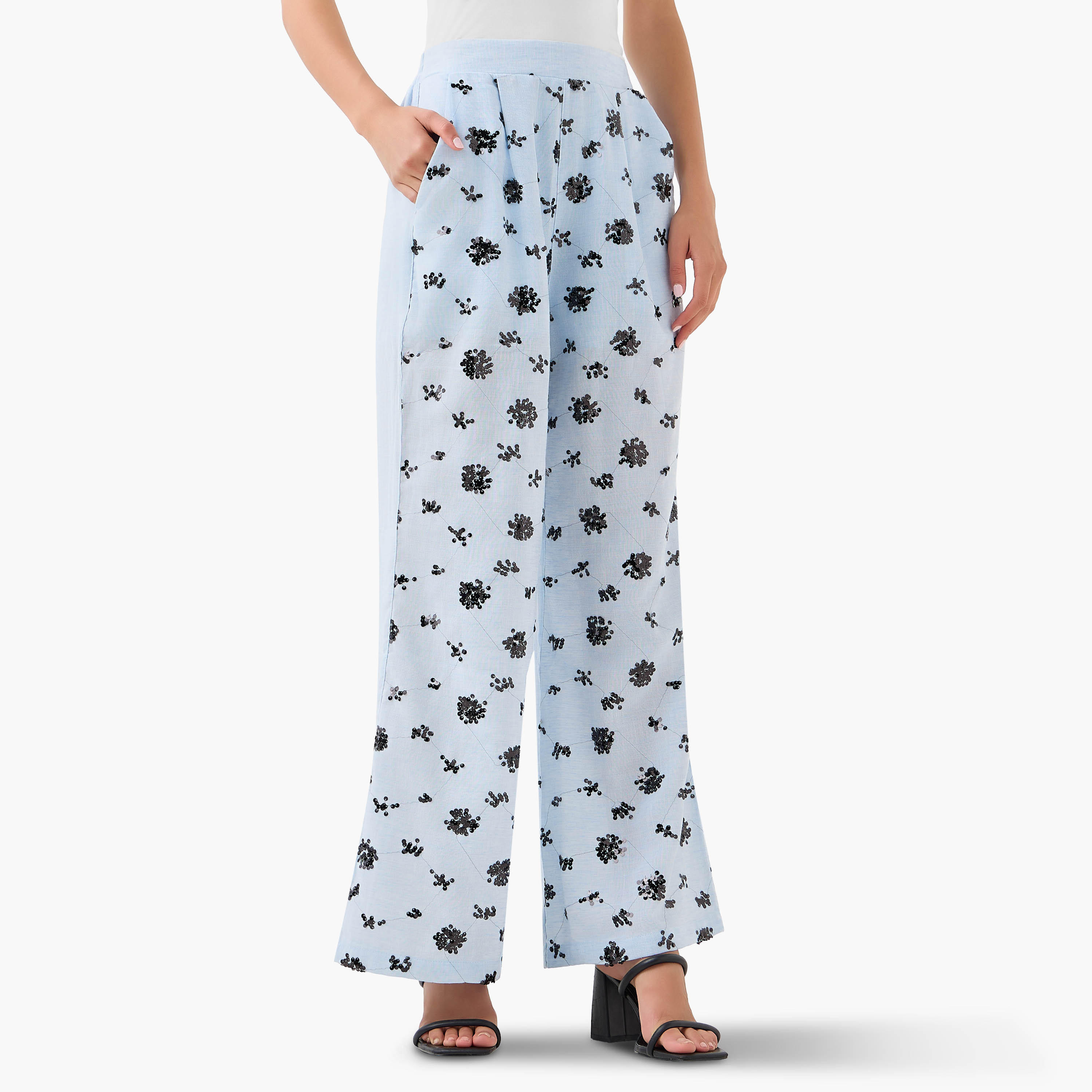Wide-Leg Trousers with Sequin Embellishment-women-clothing-coordsets-image-2