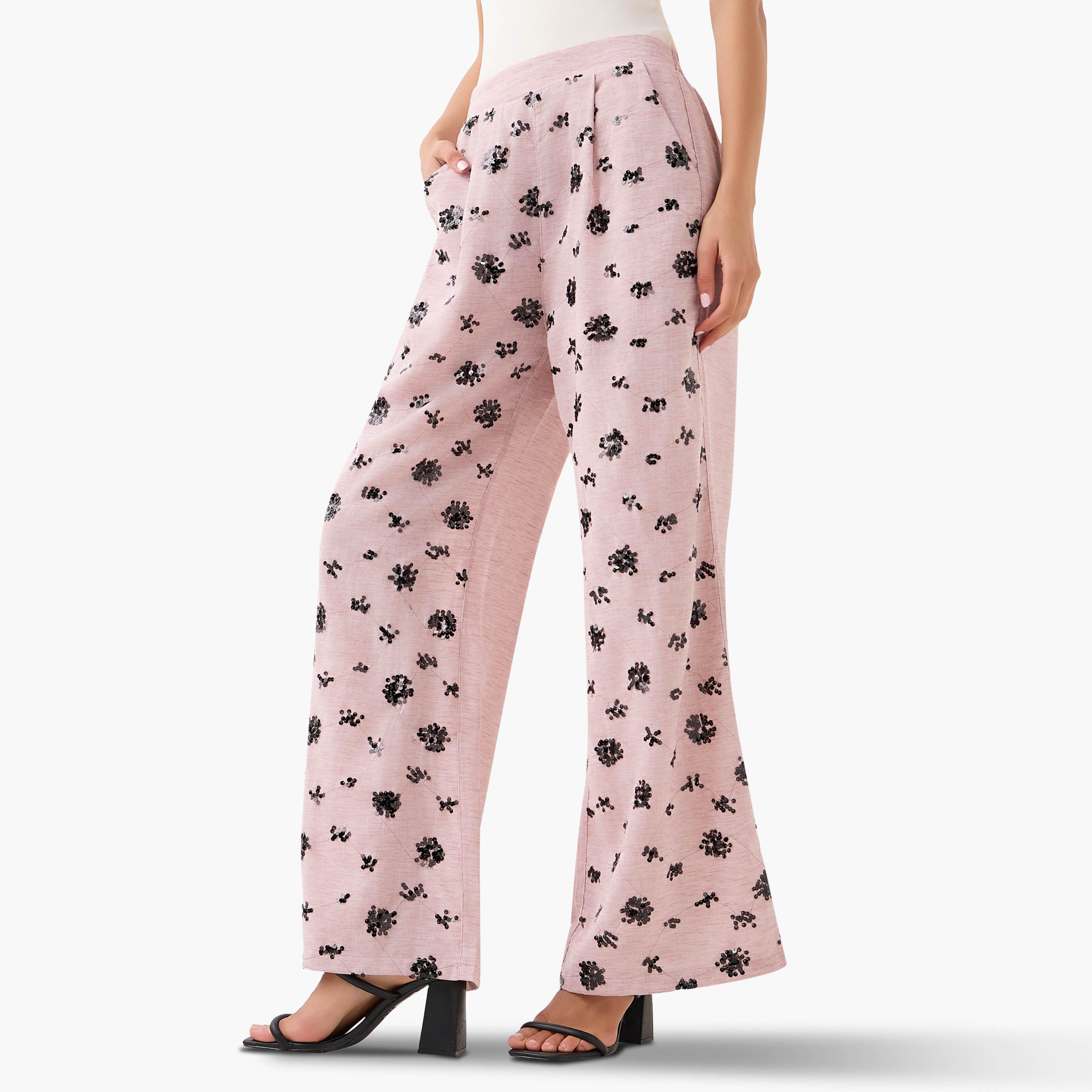 بنطلون واسع الساقين بتزيينات ترتر-women-clothing-coordsets-image-2