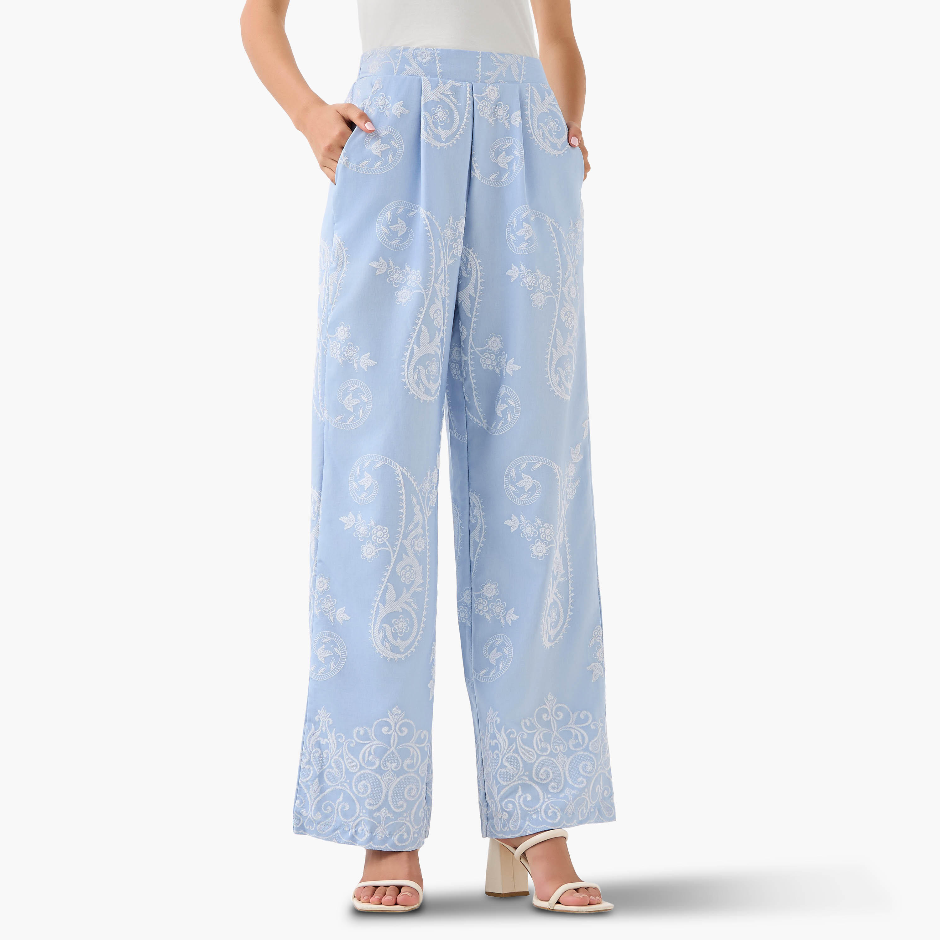 بنطلون واسع الساقين بكسرات وطبعات بيزلي-women-clothing-coordsets-image-4