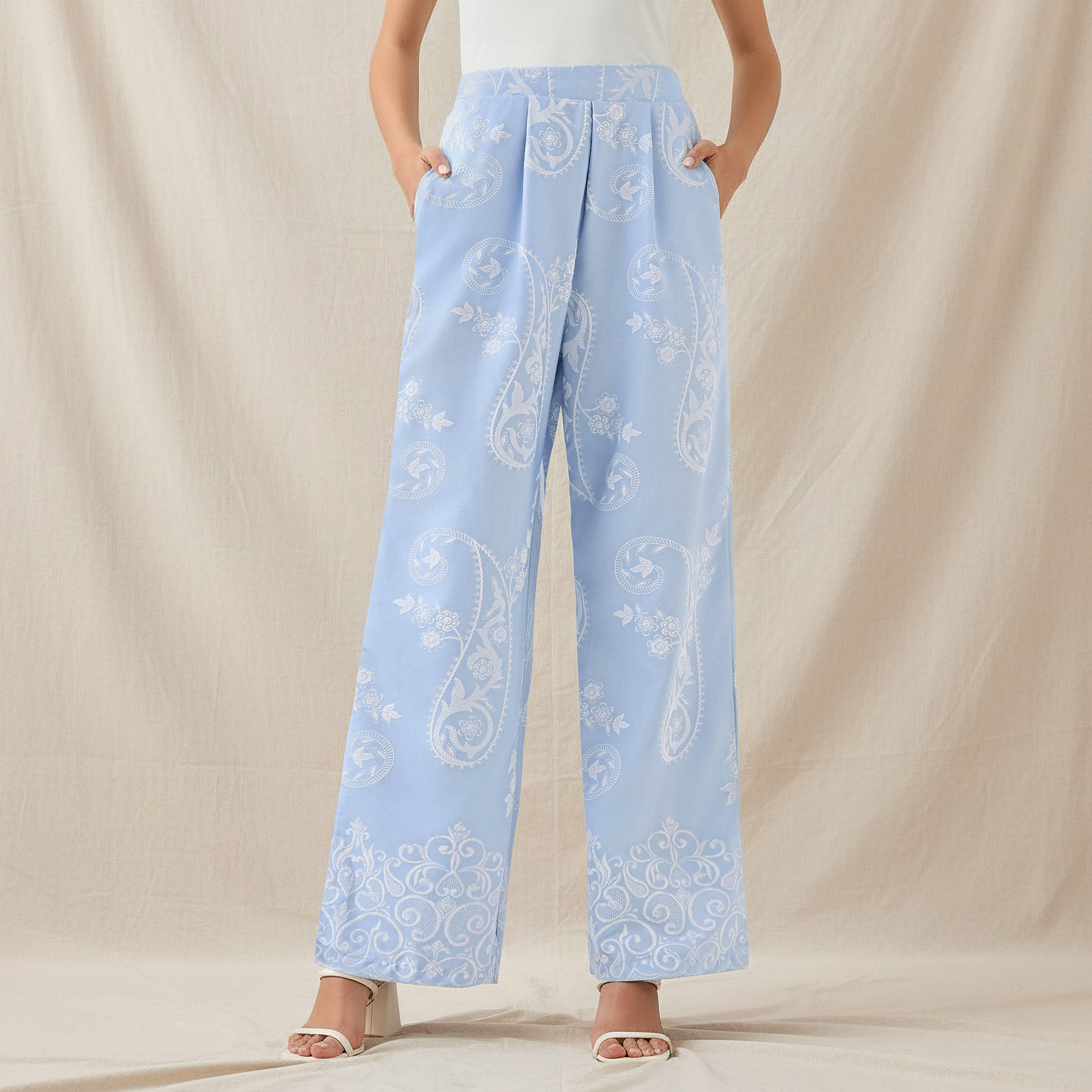 بنطلون واسع الساقين بكسرات وطبعات بيزلي-women-clothing-coordsets-image-5