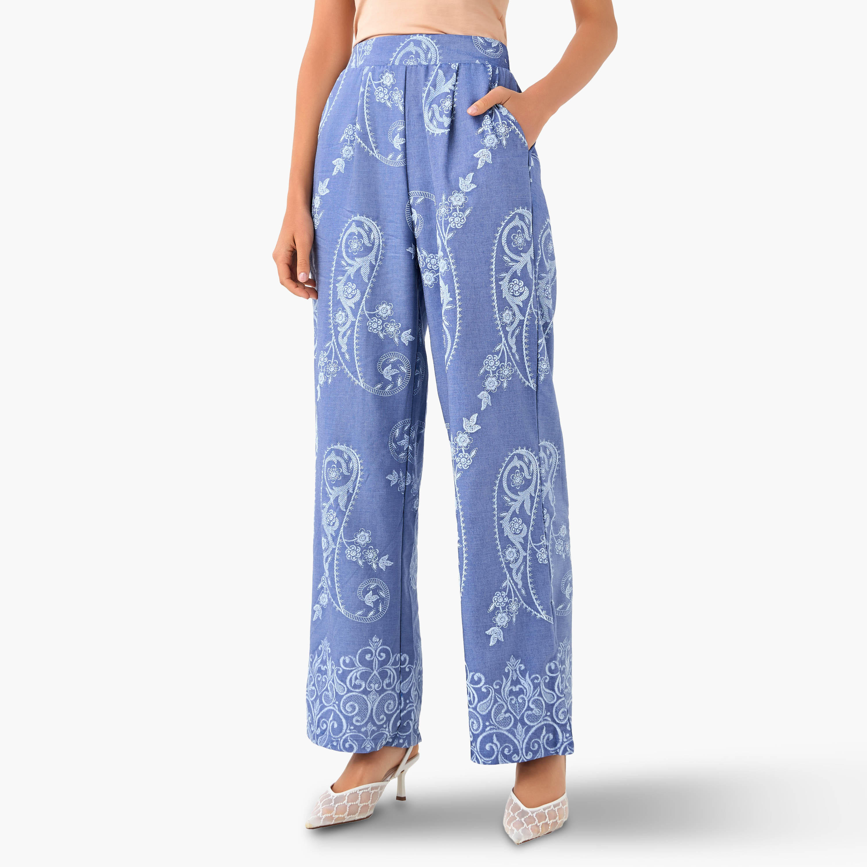 بنطلون واسع الساقين بكسرات وطبعات بيزلي-women-clothing-coordsets-image-2