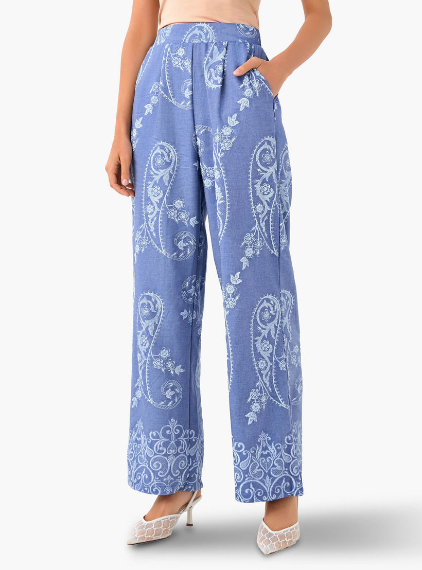 بنطلون واسع الساقين بكسرات وطبعات بيزلي-women-clothing-coordsets-image-2