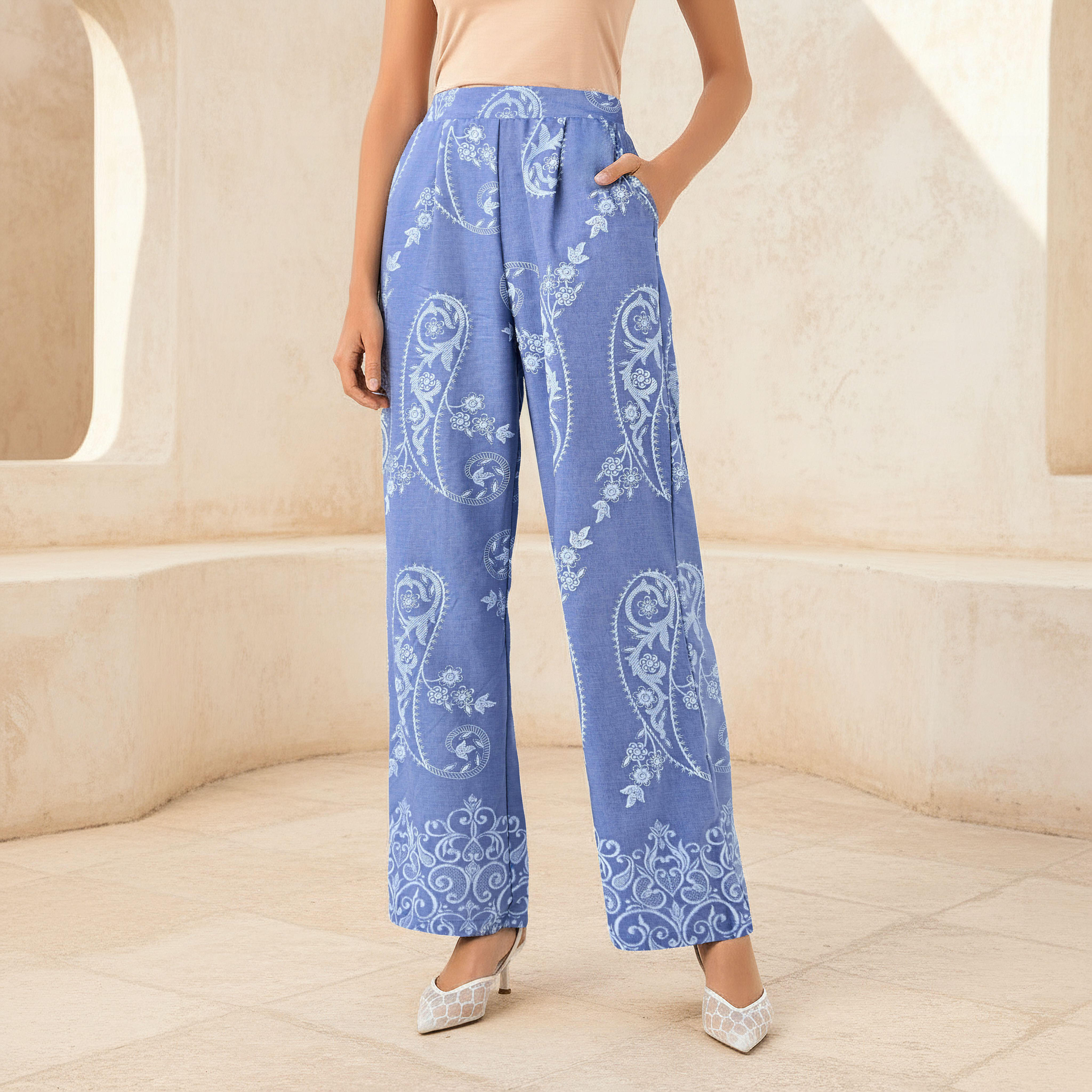 بنطلون واسع الساقين بكسرات وطبعات بيزلي-women-clothing-coordsets-image-1