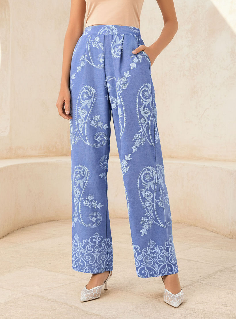 بنطلون واسع الساقين بكسرات وطبعات بيزلي-women-clothing-coordsets-image-1