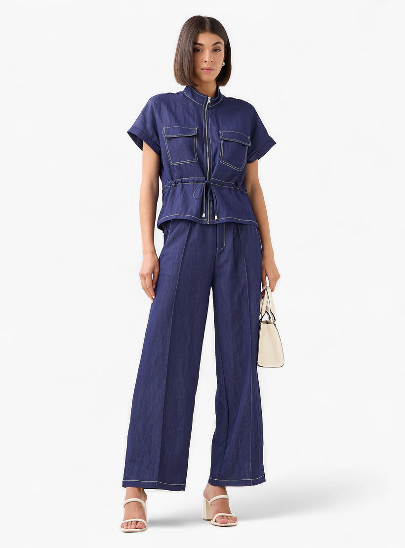 Drawstring Shirt with Extended Sleeves-women-clothing-shirtsandblouses-shirts-image-2