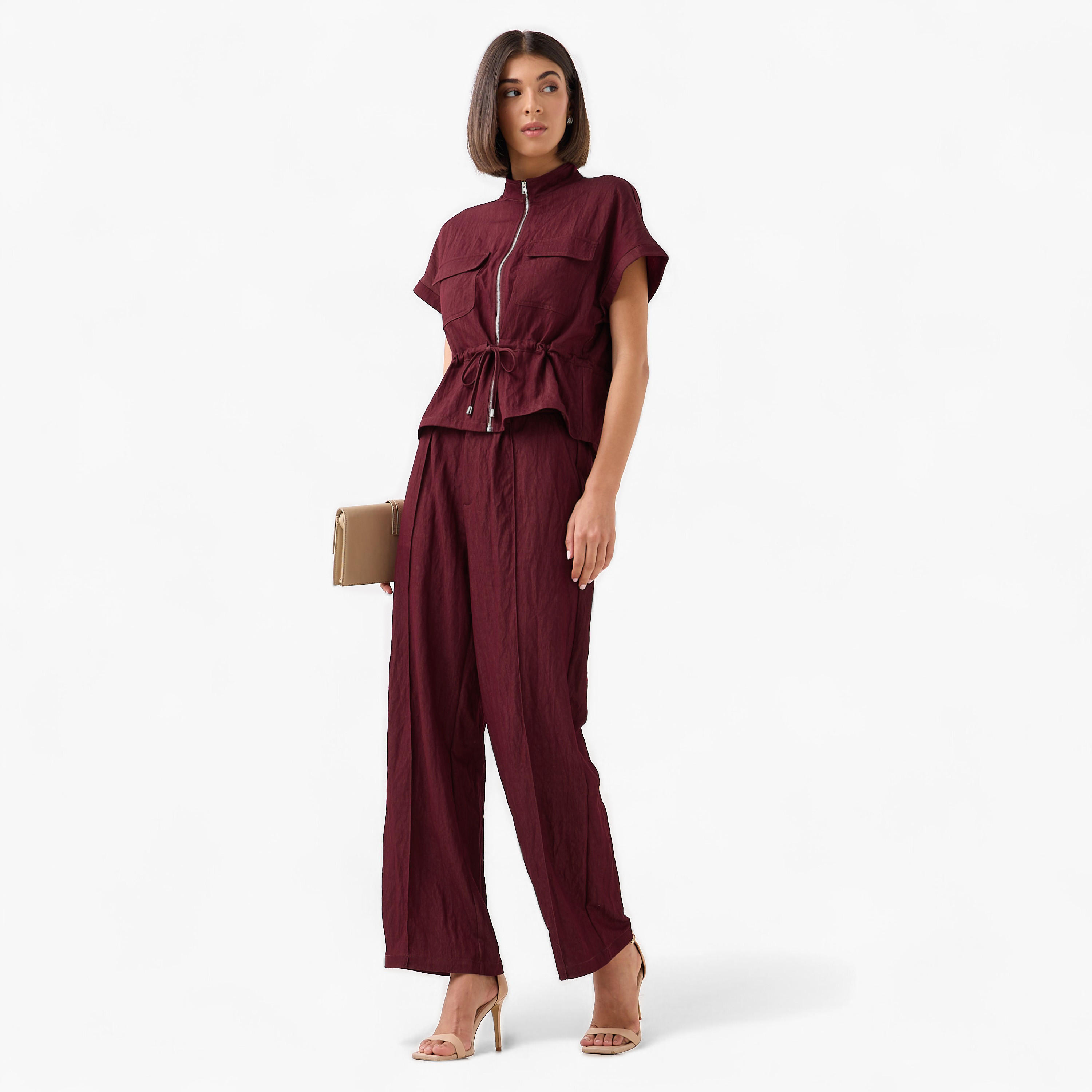 Drawstring Shirt with Extended Sleeves-women-clothing-shirtsandblouses-shirts-image-2