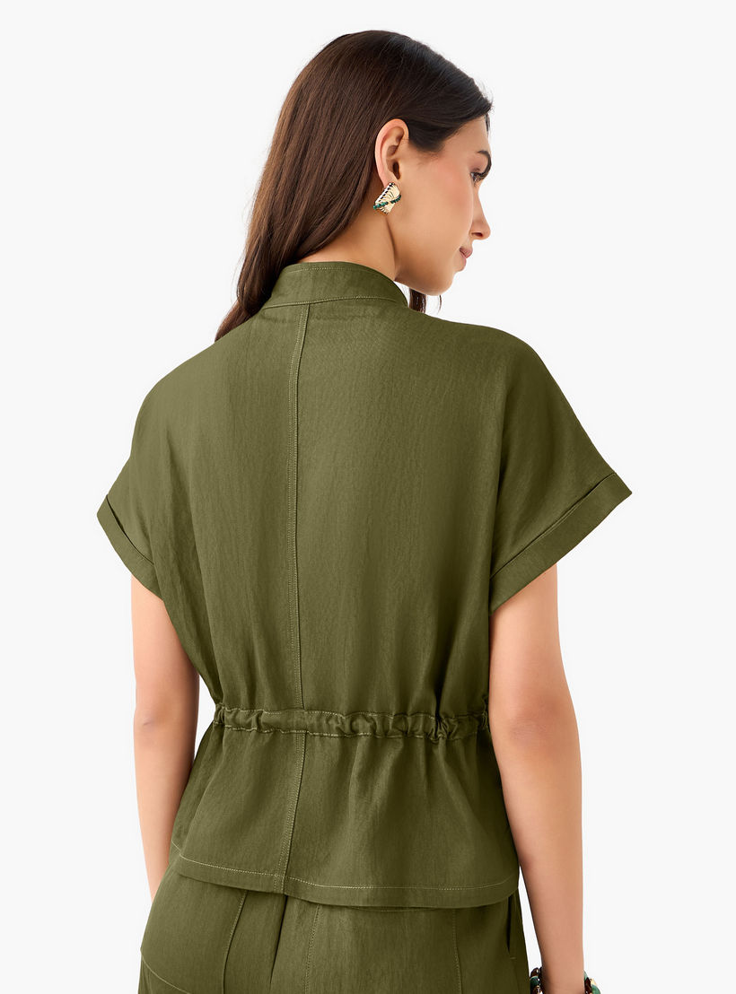 Drawstring Shirt with Extended Sleeves-women-clothing-shirtsandblouses-shirts-image-3
