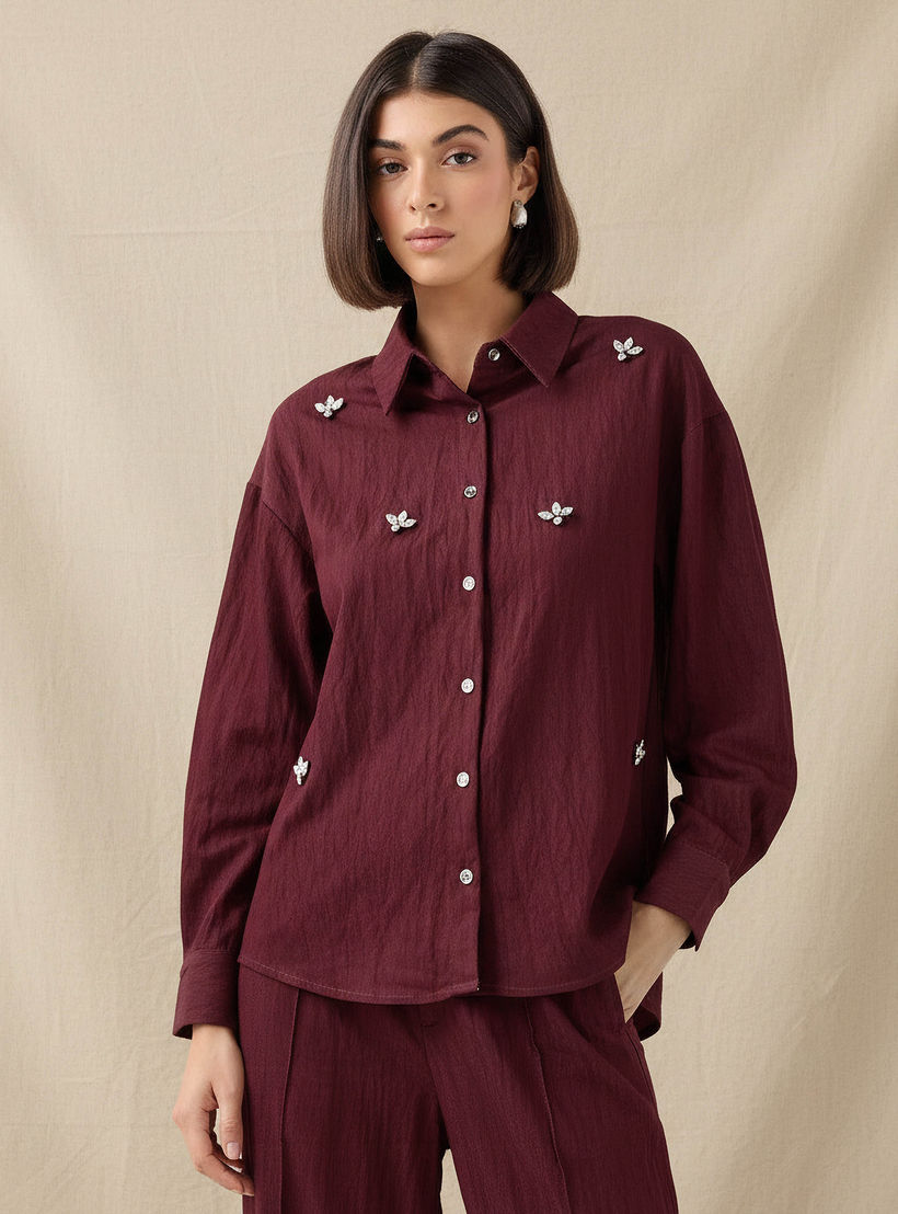 Embellished Shirt with Long Sleeves-women-clothing-shirtsandblouses-shirts-image-1
