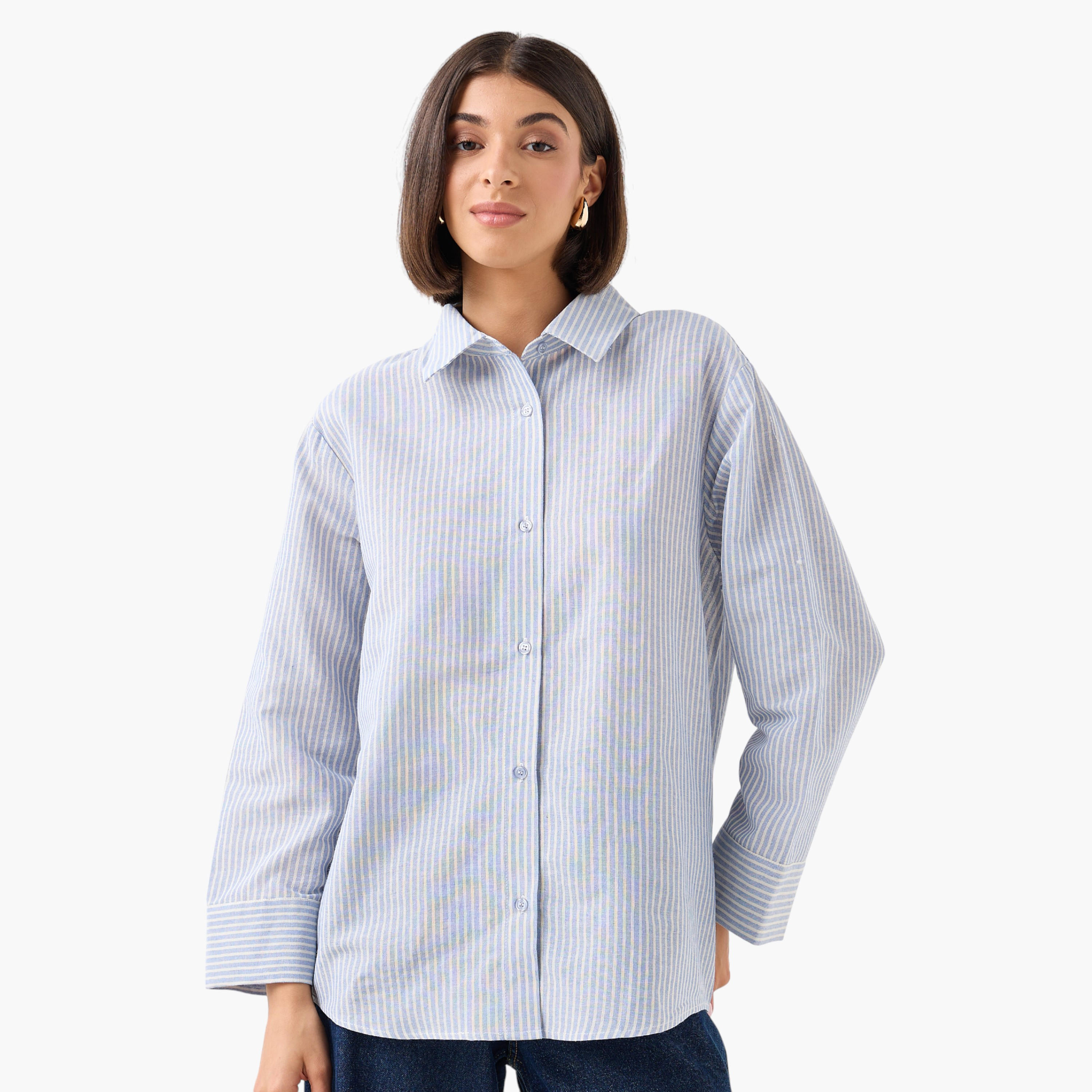 Shirt with Stripes and Long Sleeves-women-clothing-shirtsandblouses-shirts-image-1