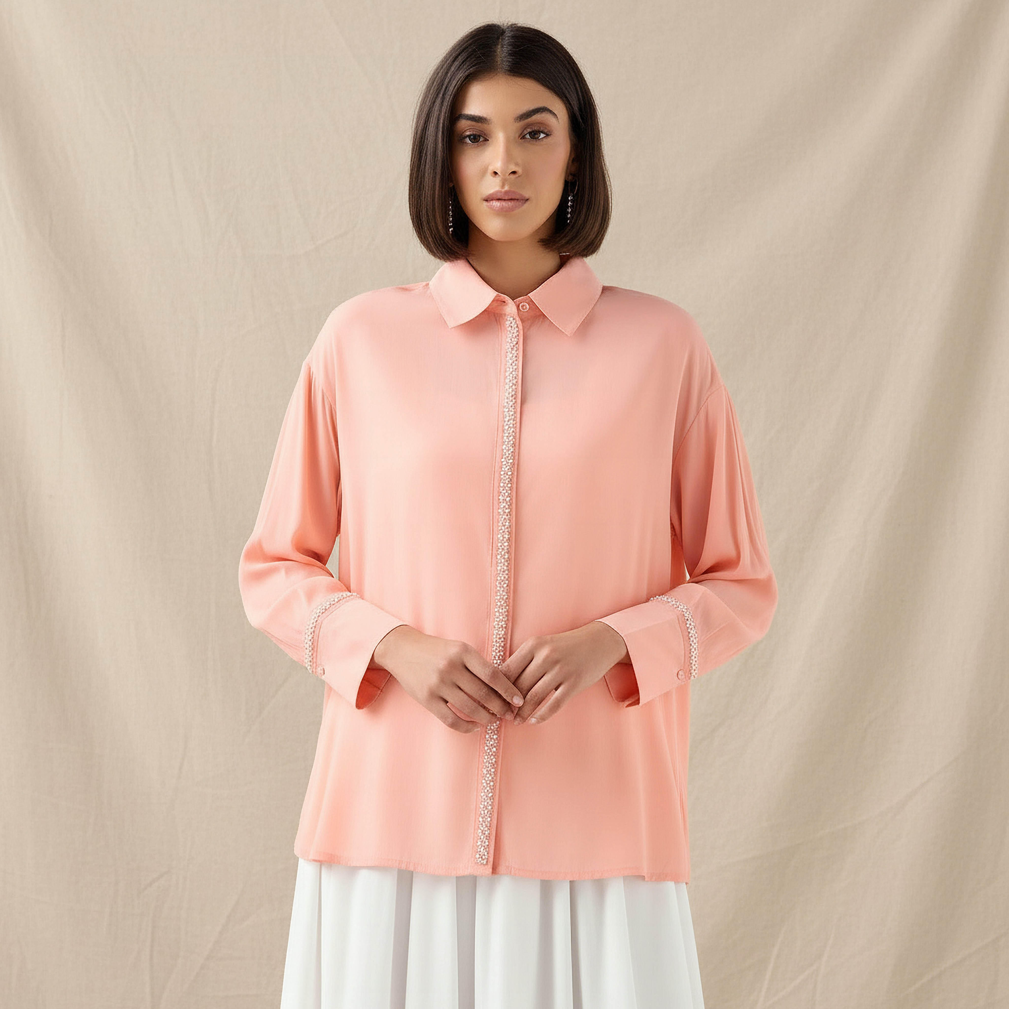 Shirt with Pearl Embellishment and Long Sleeves-women-clothing-shirtsandblouses-shirts-image-1