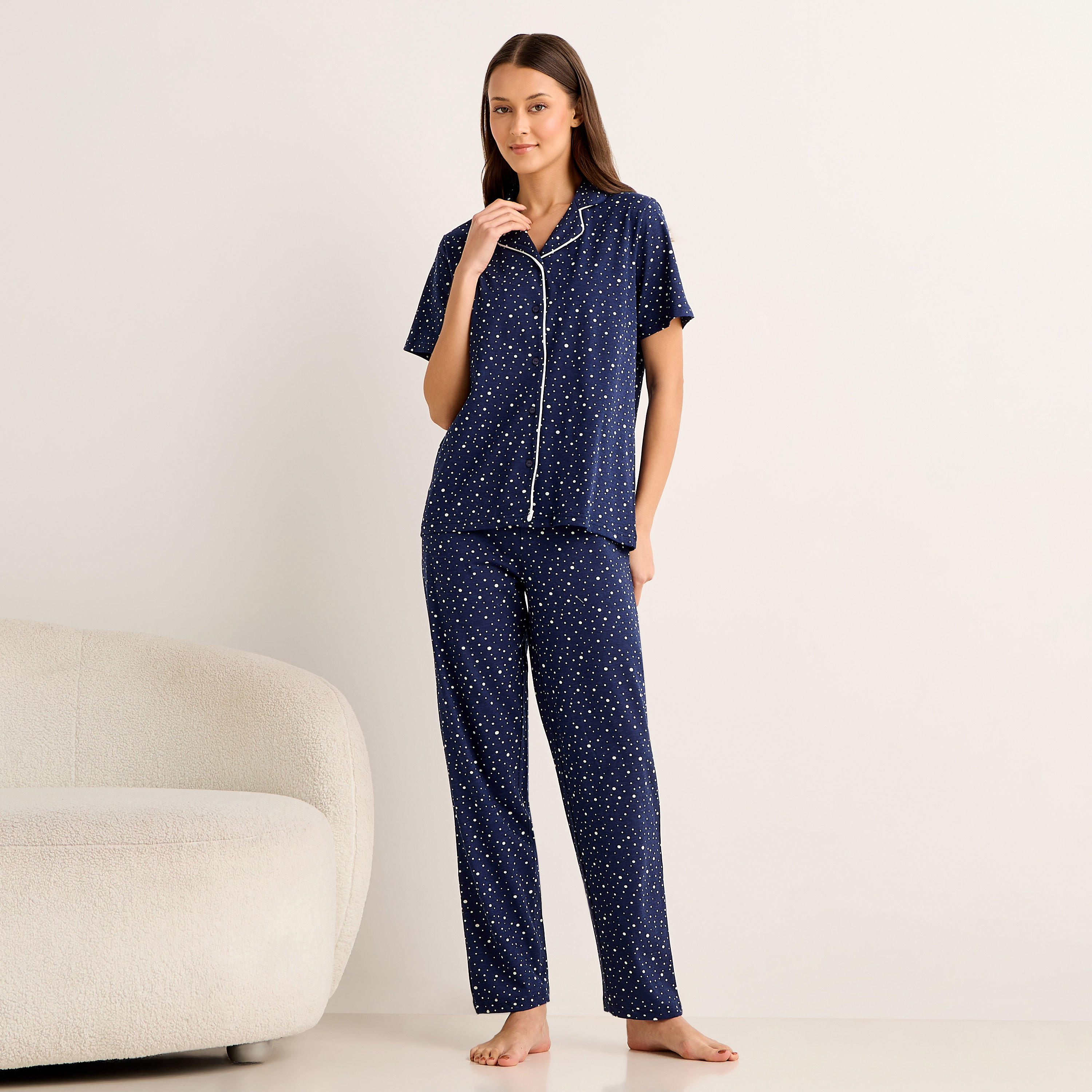 Pyjama Set Button-Down Shirt and Pants-women-clothing-nightwear-pyjamas-longsets-image-1
