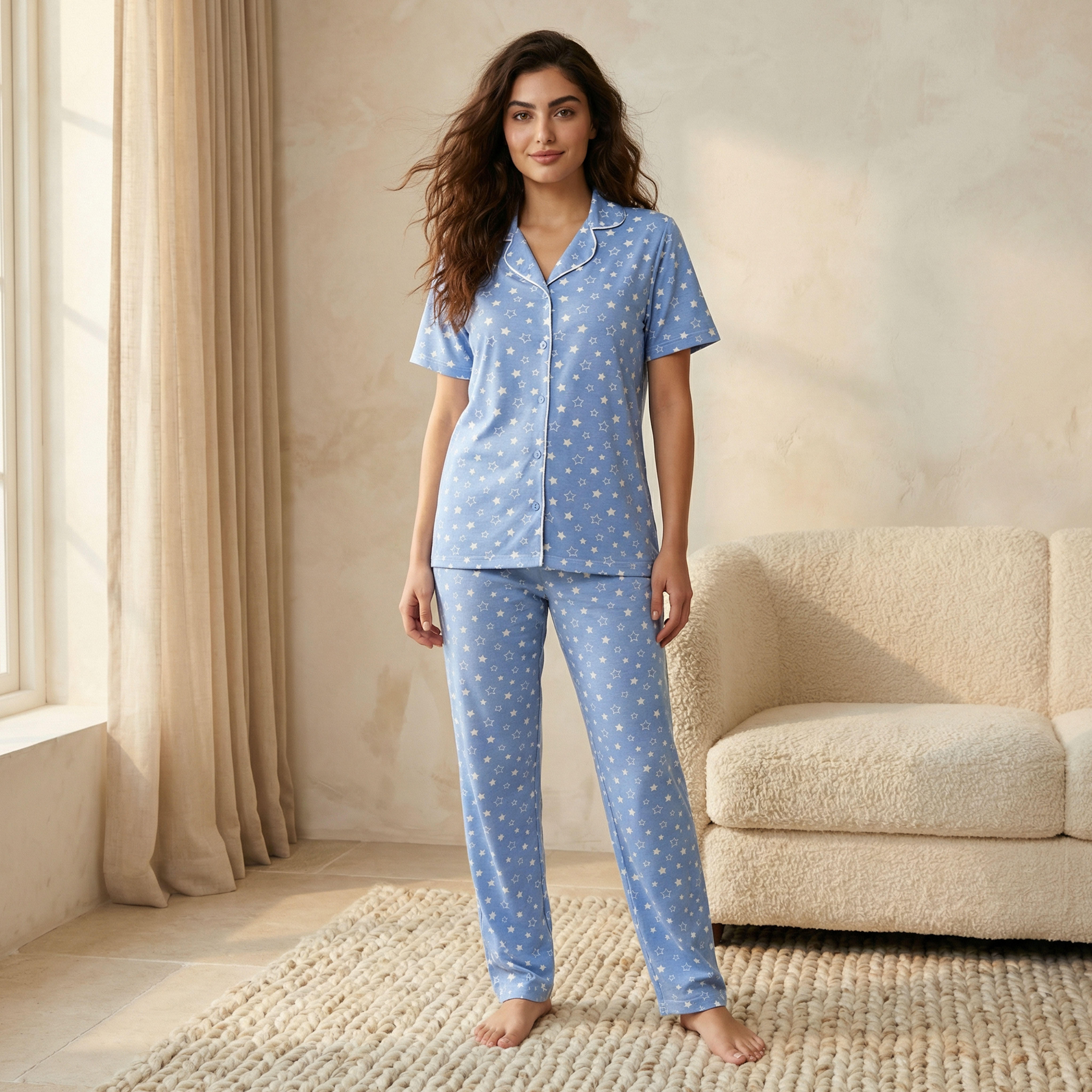 طقم بيجامة قميص وبنطلون-women-clothing-nightwear-pyjamas-longsets-image-7