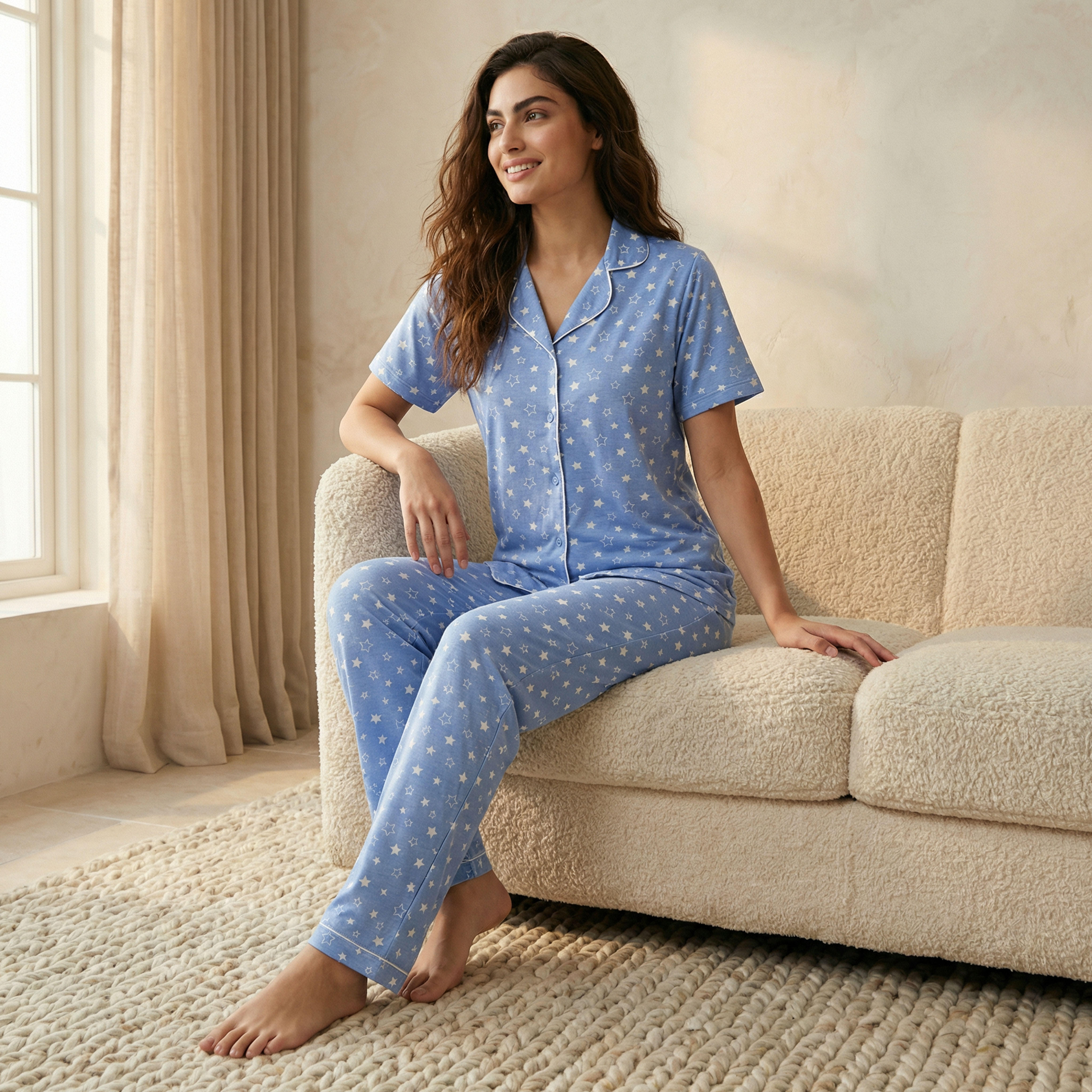 طقم بيجامة قميص وبنطلون-women-clothing-nightwear-pyjamas-longsets-image-2