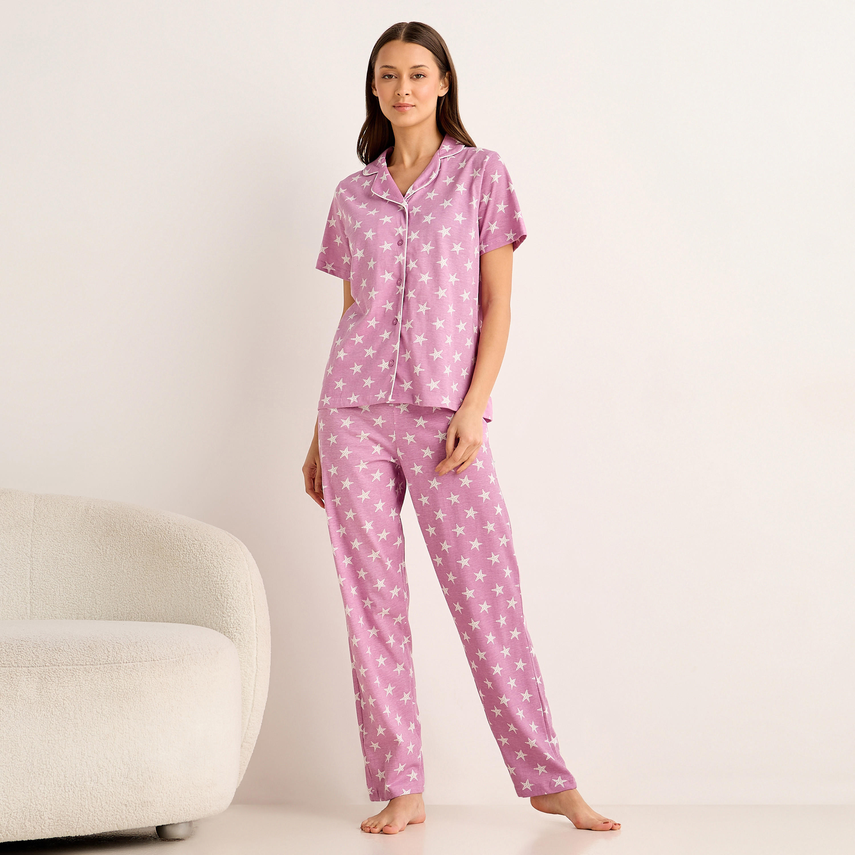Pyjama Set Button-Down Shirt and Pants-women-clothing-nightwear-pyjamas-longsets-image-1