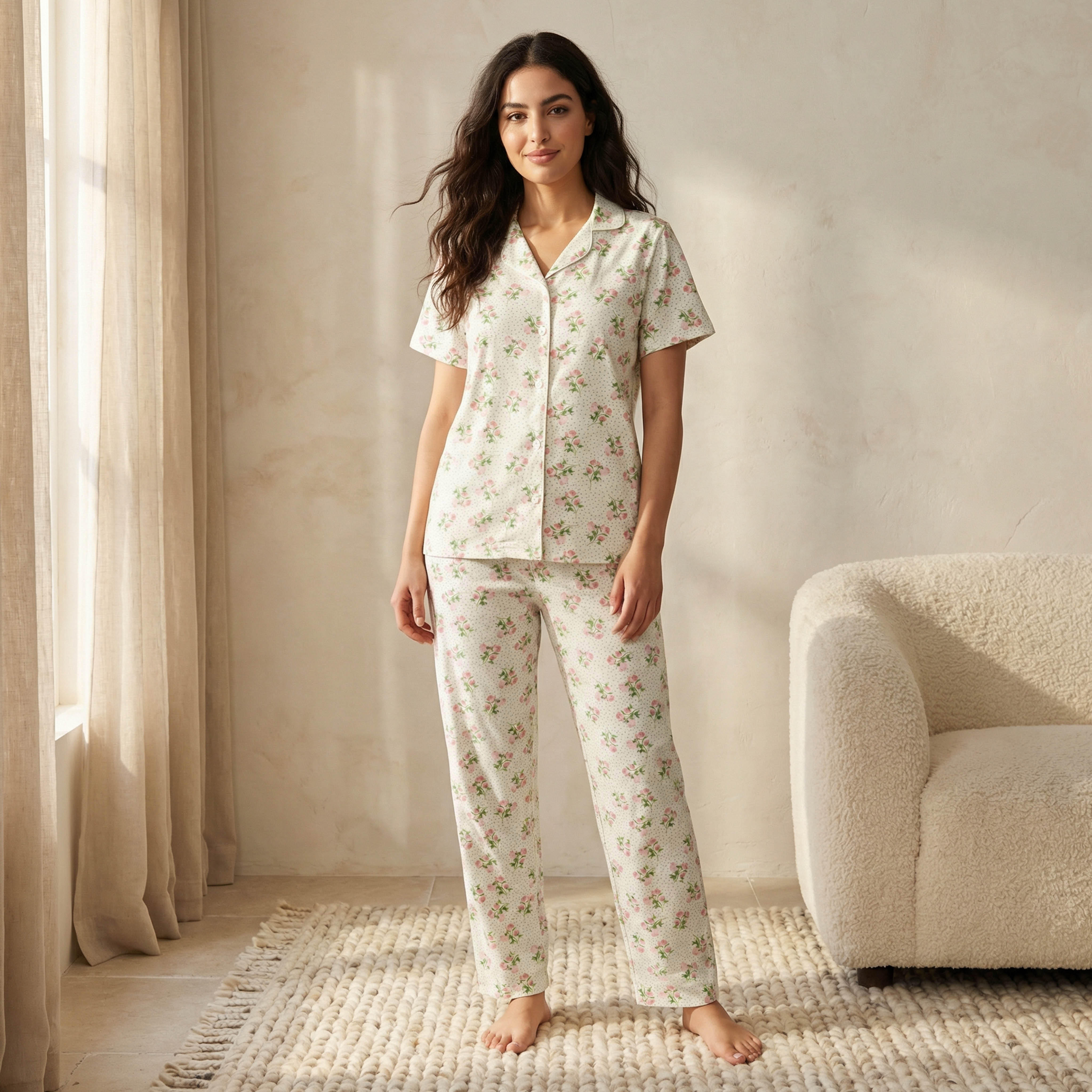 Pyjama Set Button-Down Shirt and Pants-women-clothing-nightwear-pyjamas-longsets-image-1