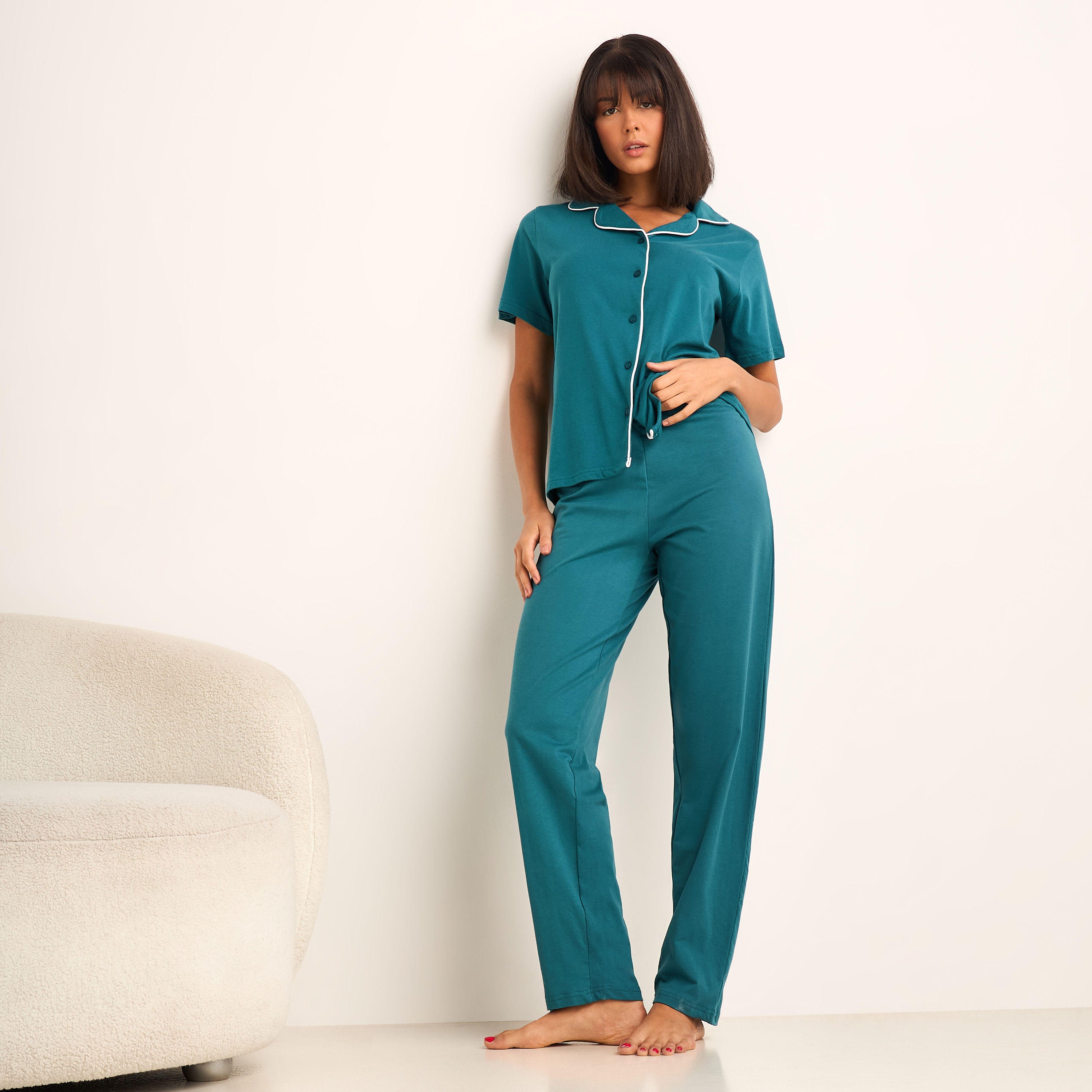 Pyjama Set Button-Down Shirt and Pants-women-clothing-nightwear-pyjamas-longsets-image-1