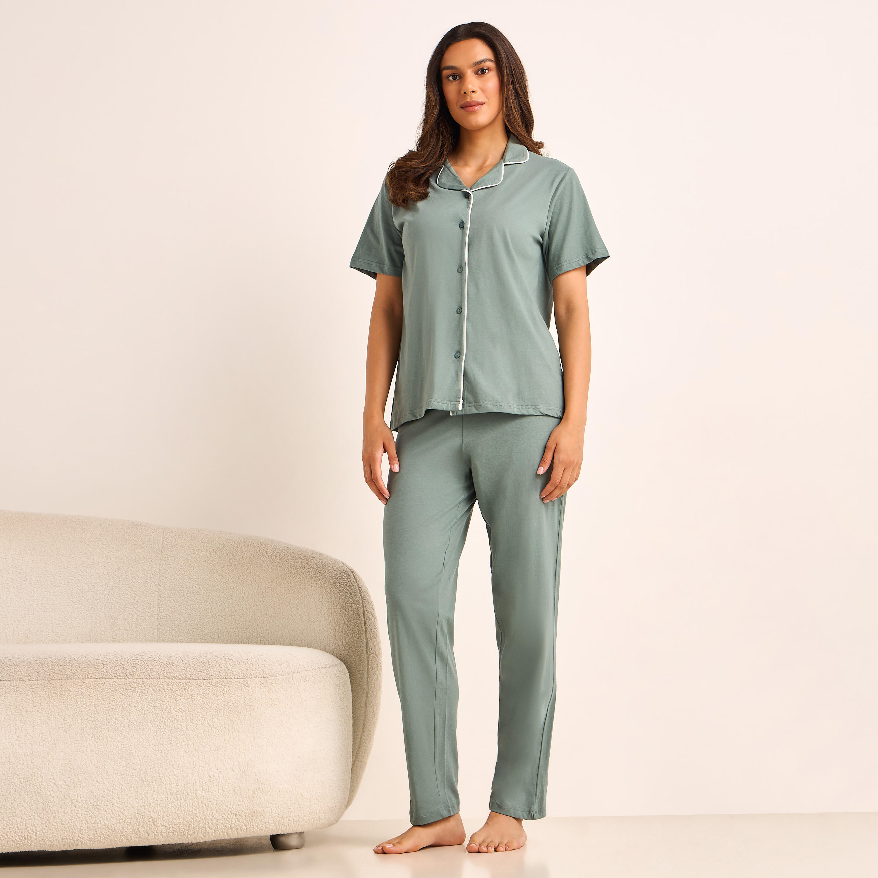Pyjama Set Button-Down Shirt and Pants-women-clothing-nightwear-pyjamas-longsets-image-1