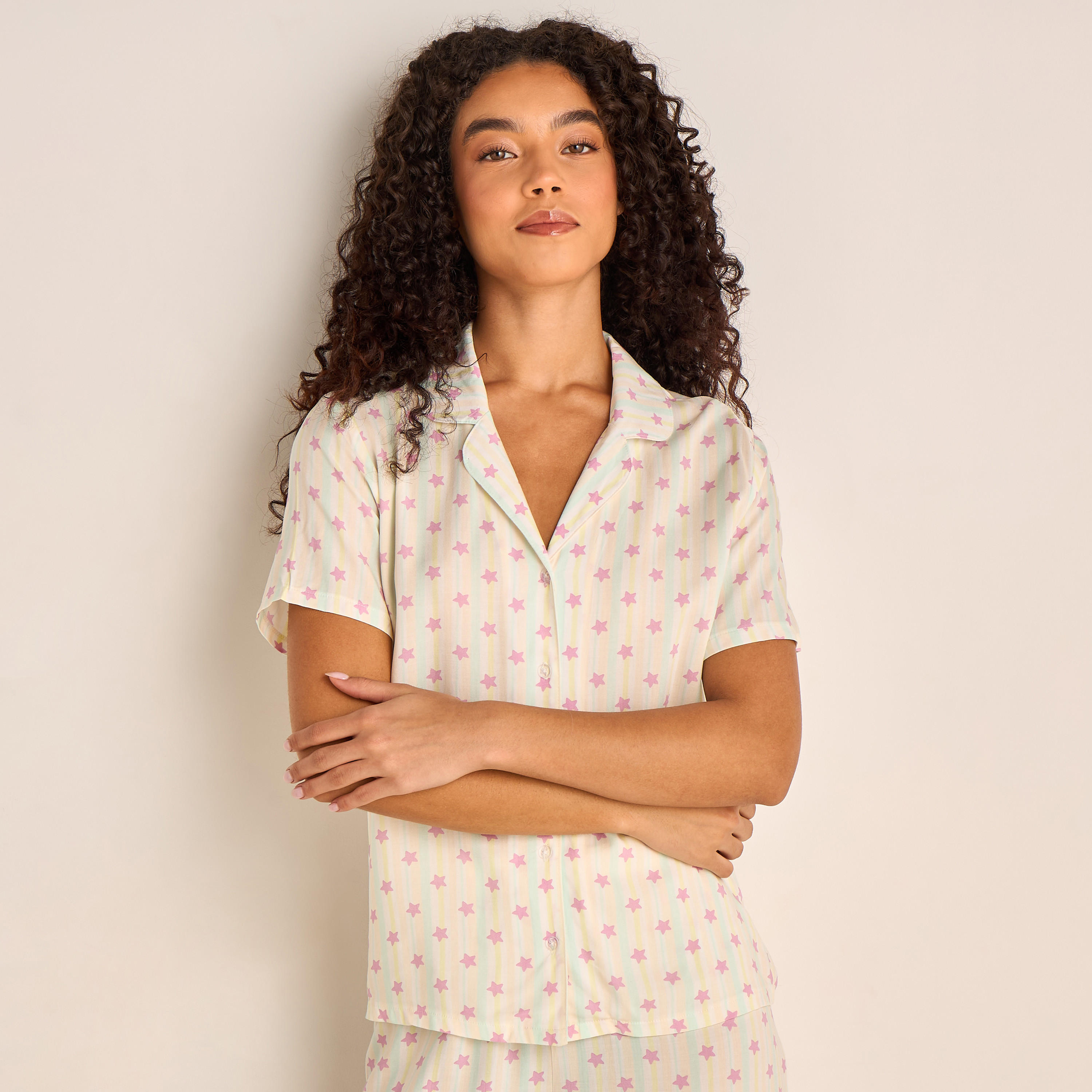 طقم بيجاما فيسكوز قميص بأزرار وبنطلون-women-clothing-nightwear-pyjamas-longsets-image-2