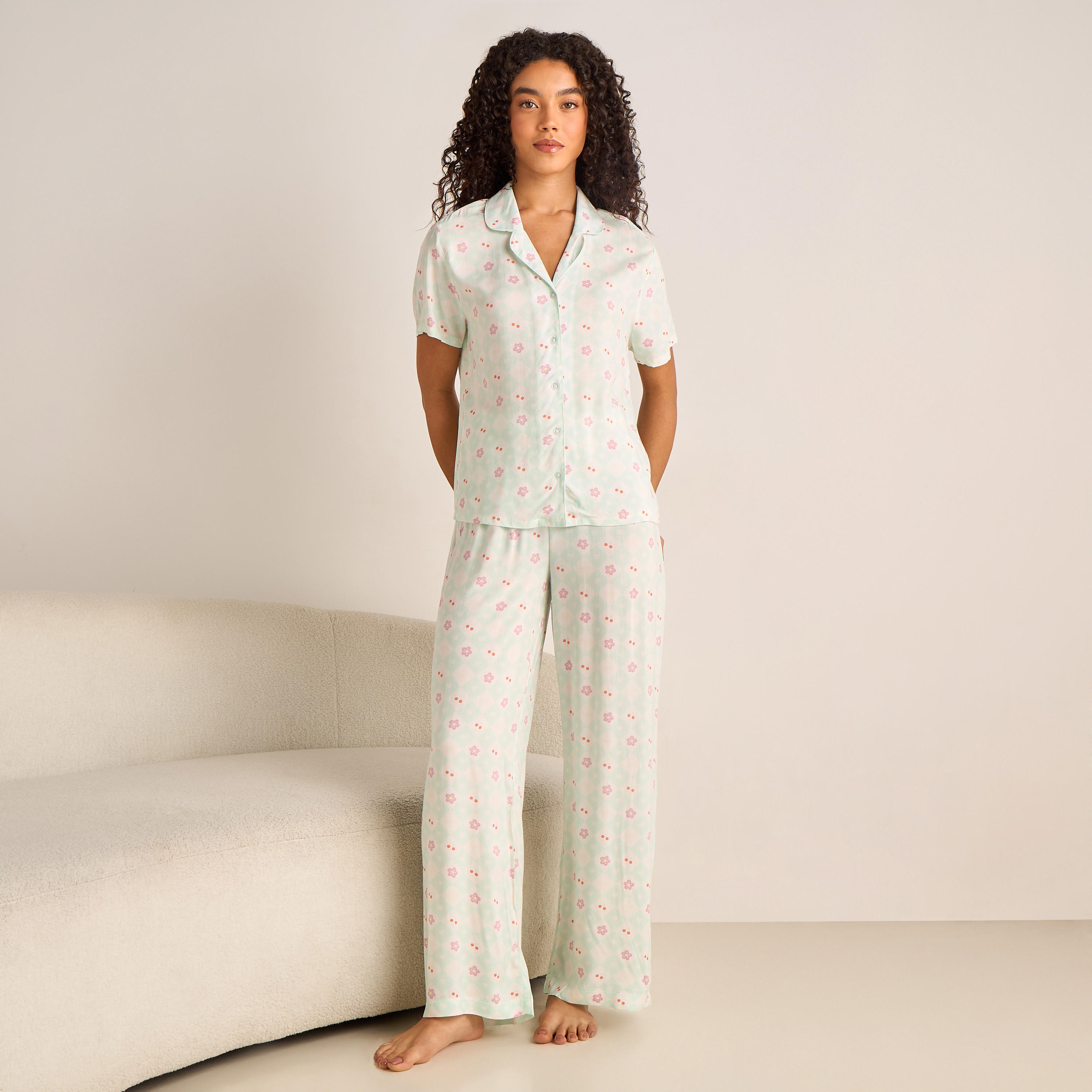 Pyjama Set Button-Down Shirt & Trousers Viscose-women-clothing-nightwear-pyjamas-longsets-image-1