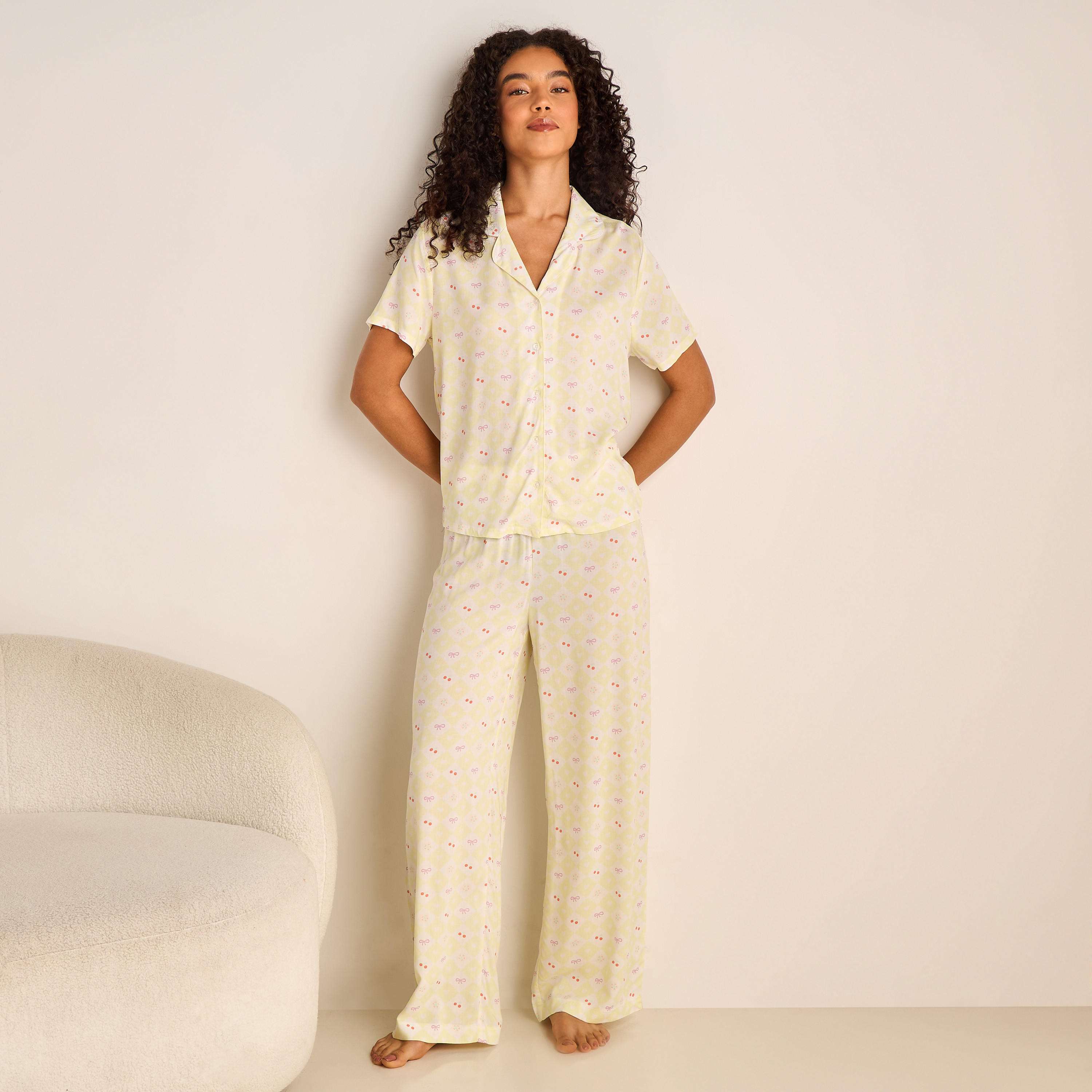 Pyjama Set Button-Down Shirt & Trousers Viscose-women-clothing-nightwear-pyjamas-longsets-image-1