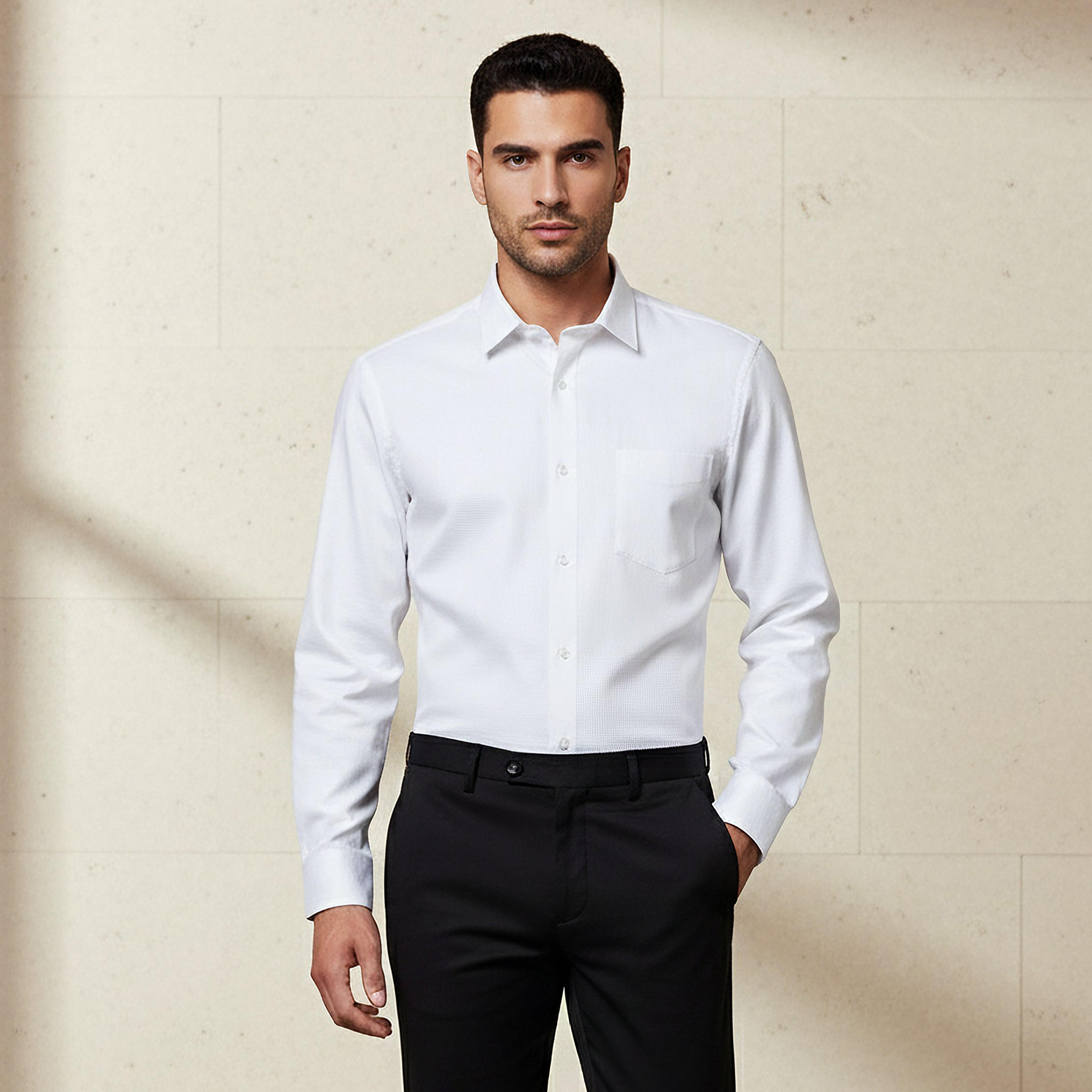 قميص دوبي بارز الملمس بقصّة عادية بياقة-men-clothing-shirts-image-1