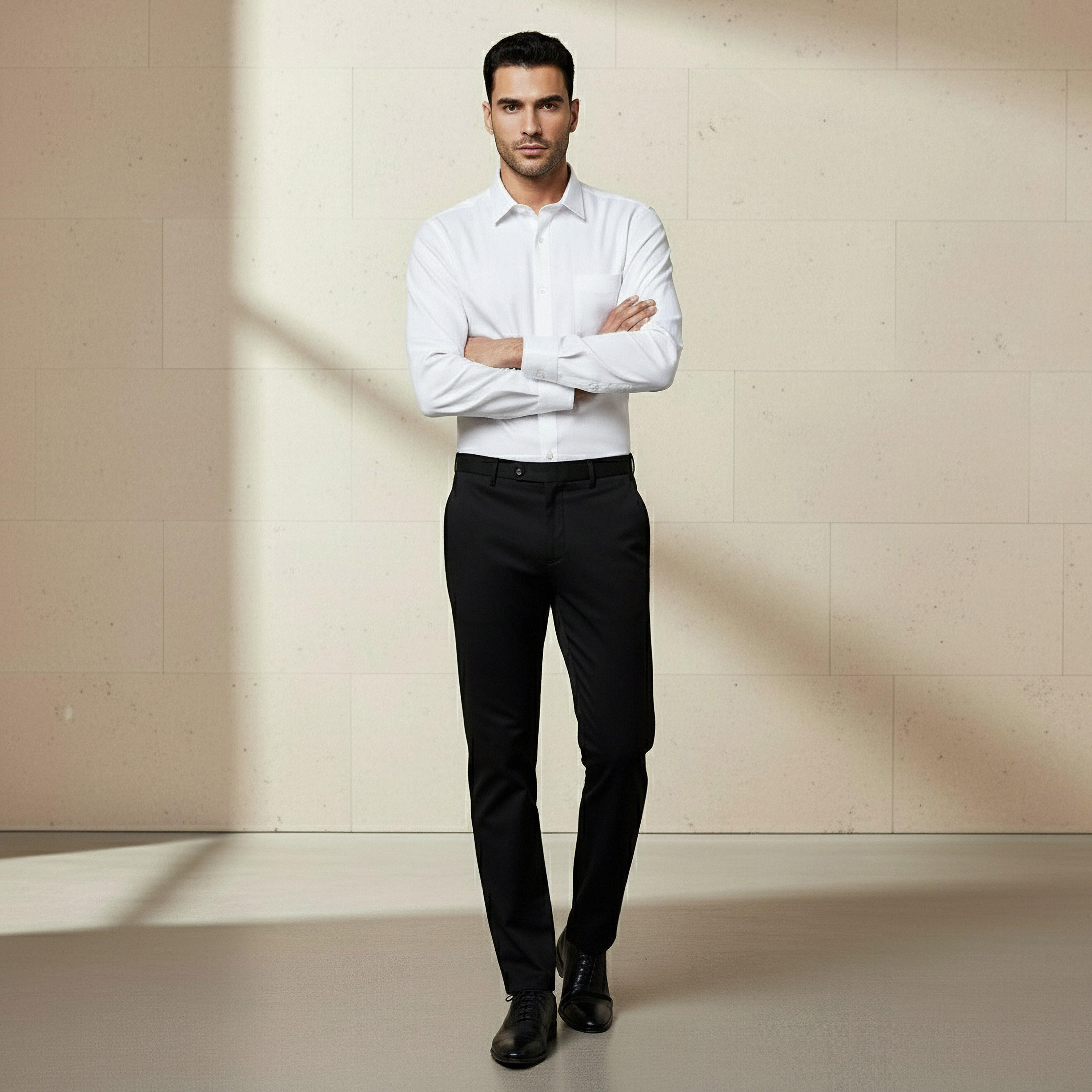قميص دوبي بارز الملمس بقصّة عادية بياقة-men-clothing-shirts-image-4