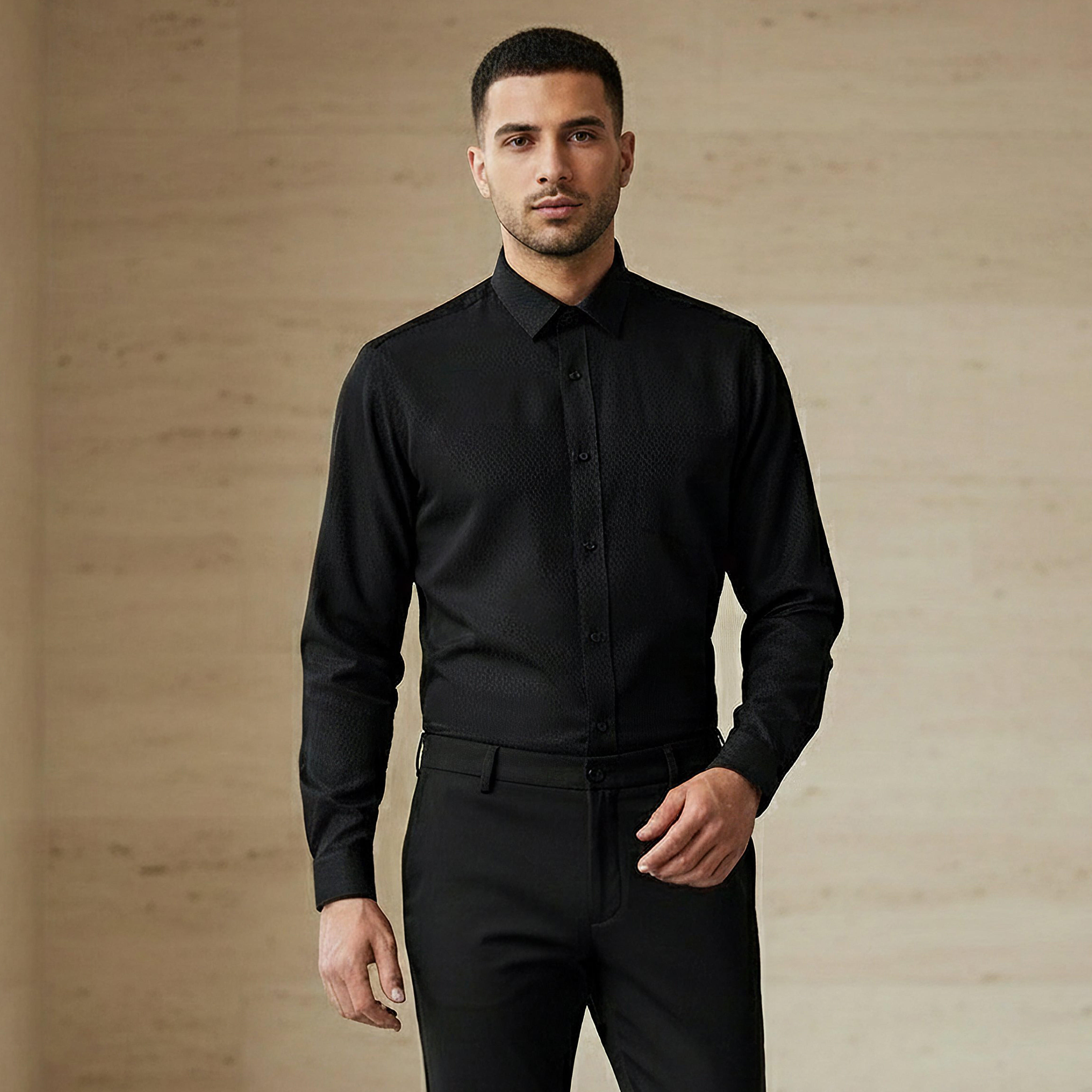 Men Regular Fit Self Texture Dobby Collar Shirt-men-clothing-shirts-image-1