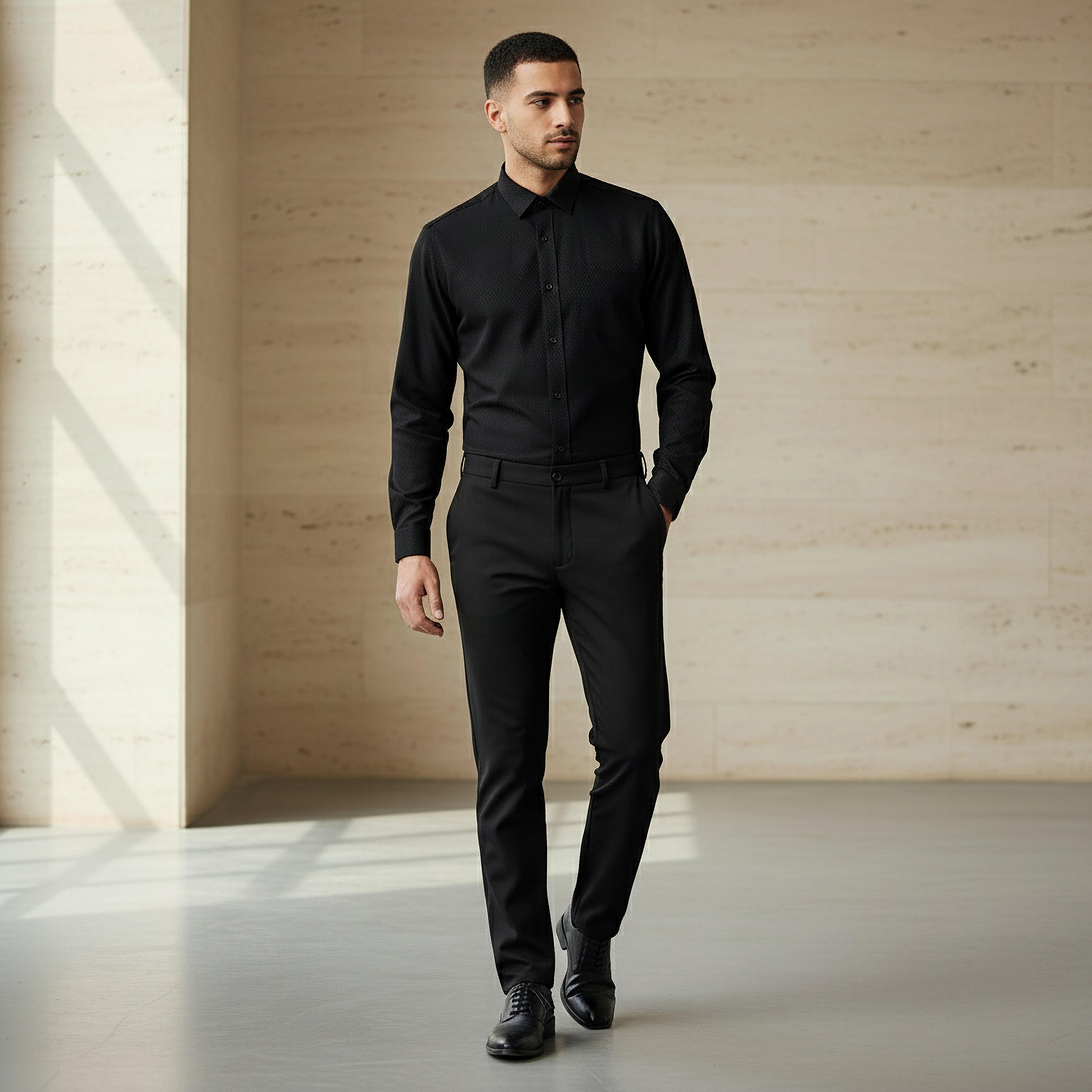 Men Regular Fit Self Texture Dobby Collar Shirt-men-clothing-shirts-image-4