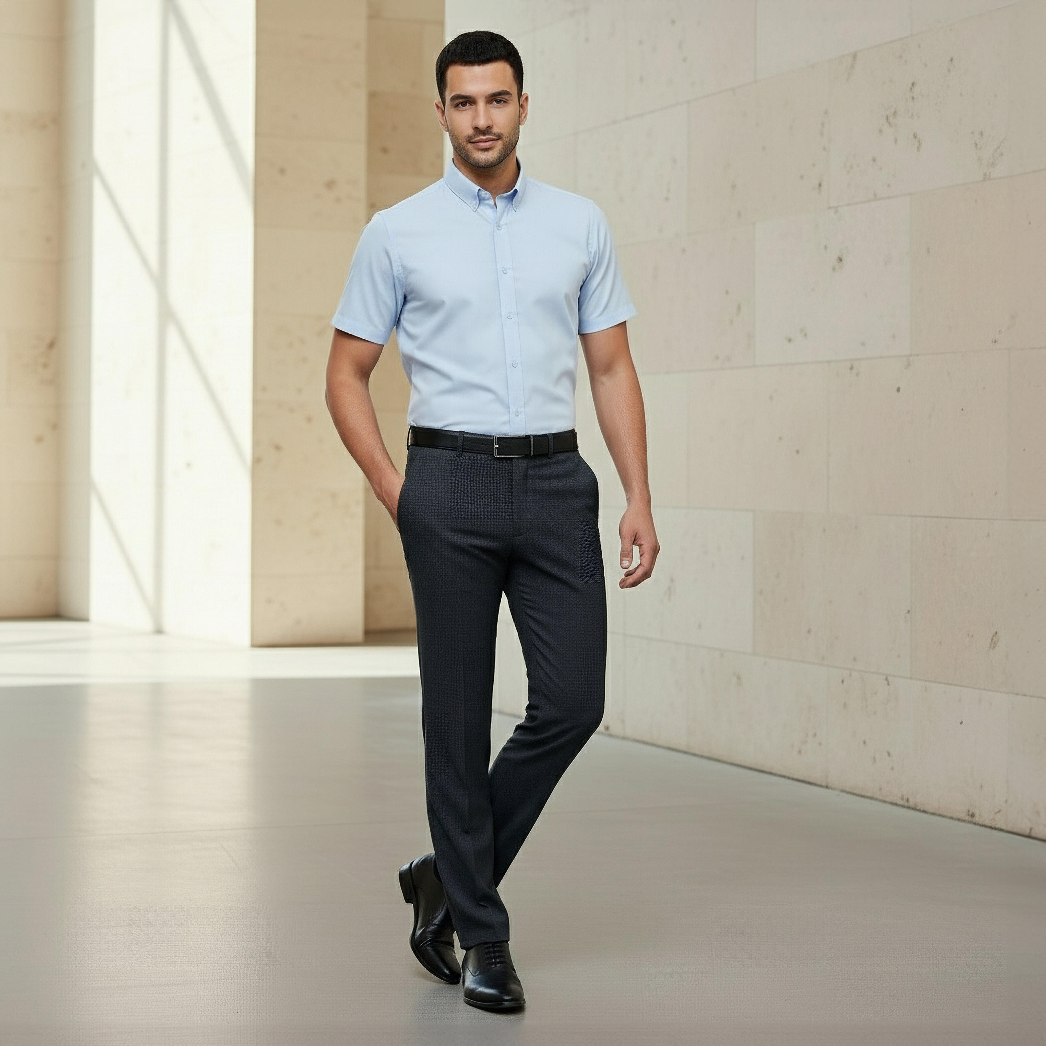 قميص بقصّة عادية وياقة عادية وأكمام قصيرة وأزرار للرجال-men-clothing-shirts-image-4