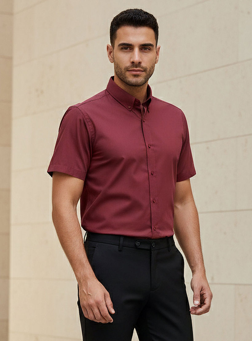 Men Regular Fit Button Down Collar Short Sleeve Shirt-men-clothing-shirts-image-1