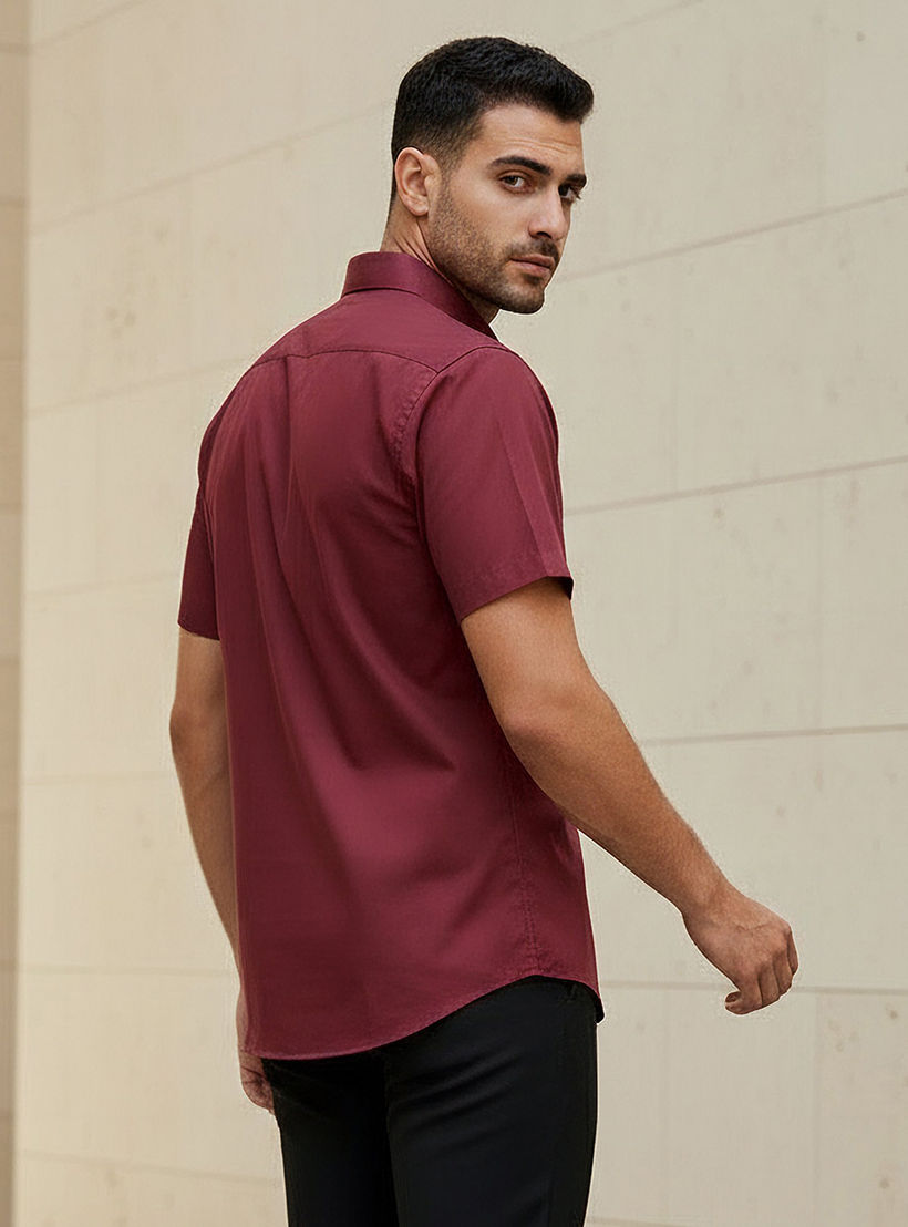 Men Regular Fit Button Down Collar Short Sleeve Shirt-men-clothing-shirts-image-3