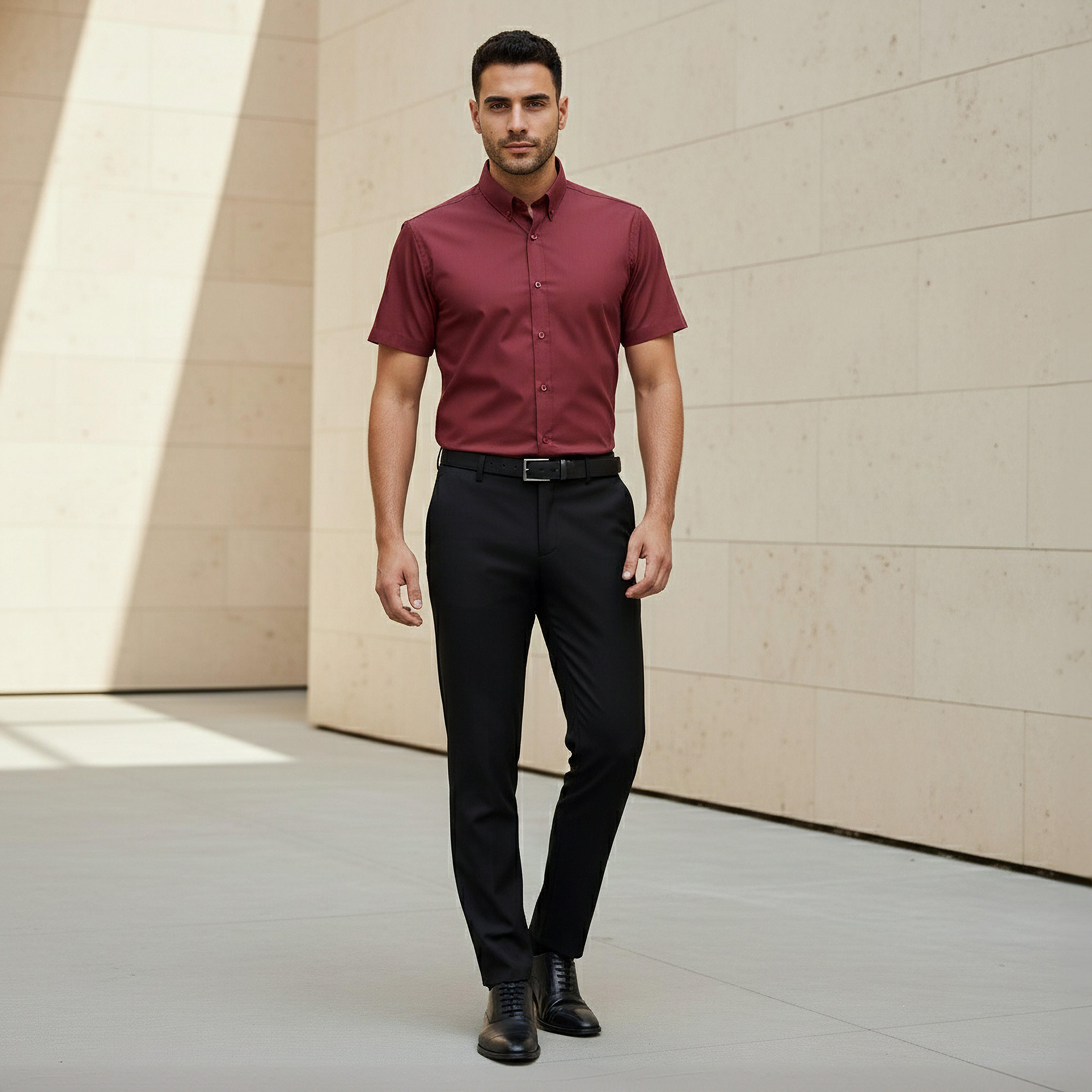 قميص بقصّة عادية وياقة عادية وأكمام قصيرة وأزرار للرجال-men-clothing-shirts-image-4