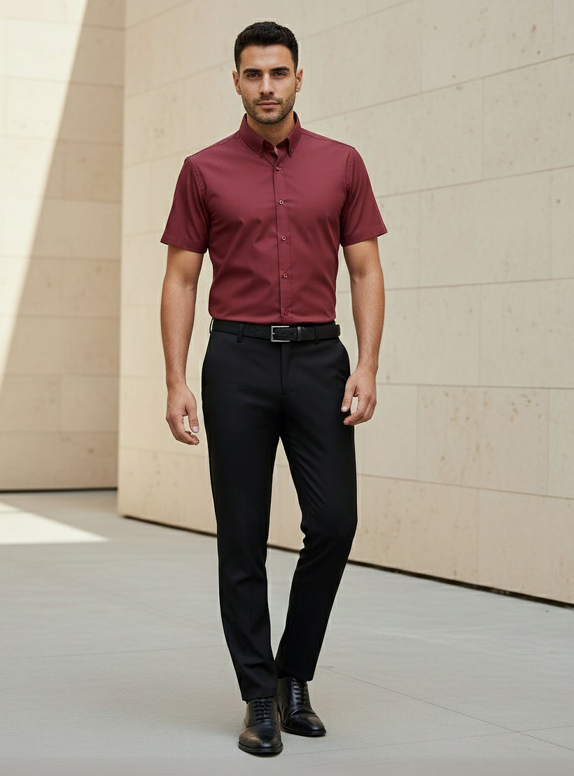Men Regular Fit Button Down Collar Short Sleeve Shirt-men-clothing-shirts-image-4